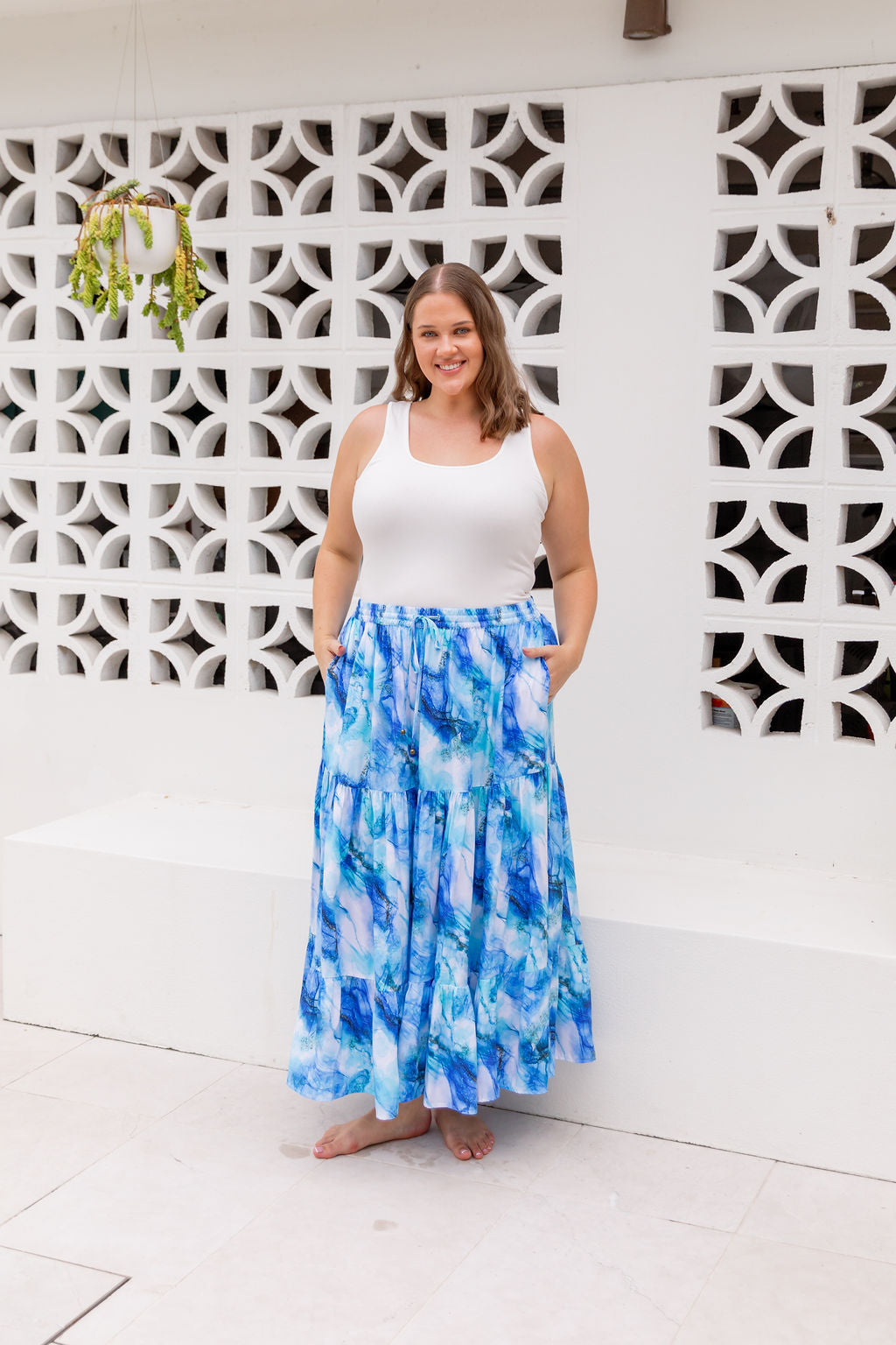 Kimmy Skirt in Mystic Ink - Women's Flowy Midi Skirt with Elastic Waist | Perfect for Casual Wear, Office Outfits & Summer Dresses