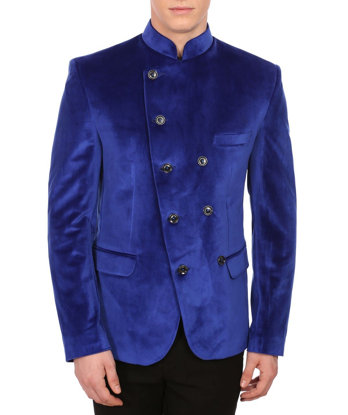 Vintage Men's Velvet Grandad Collar Formal Blazer Jacket - 7 Color Options for Weddings, Parties & Special Occasions