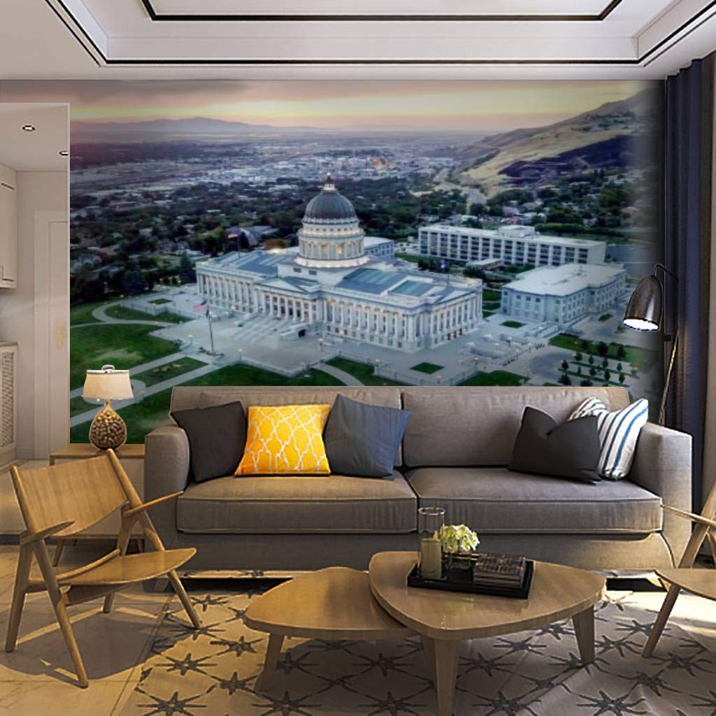 Self-Adhesive Removable Wallpaper Mural - Aerial View of Utah State Capitol & Downtown Salt Lake City | Peel & Stick Wall Decor for Living Room, Bedroom, Office | Easy Home Craft Decal for Modern Interior Design