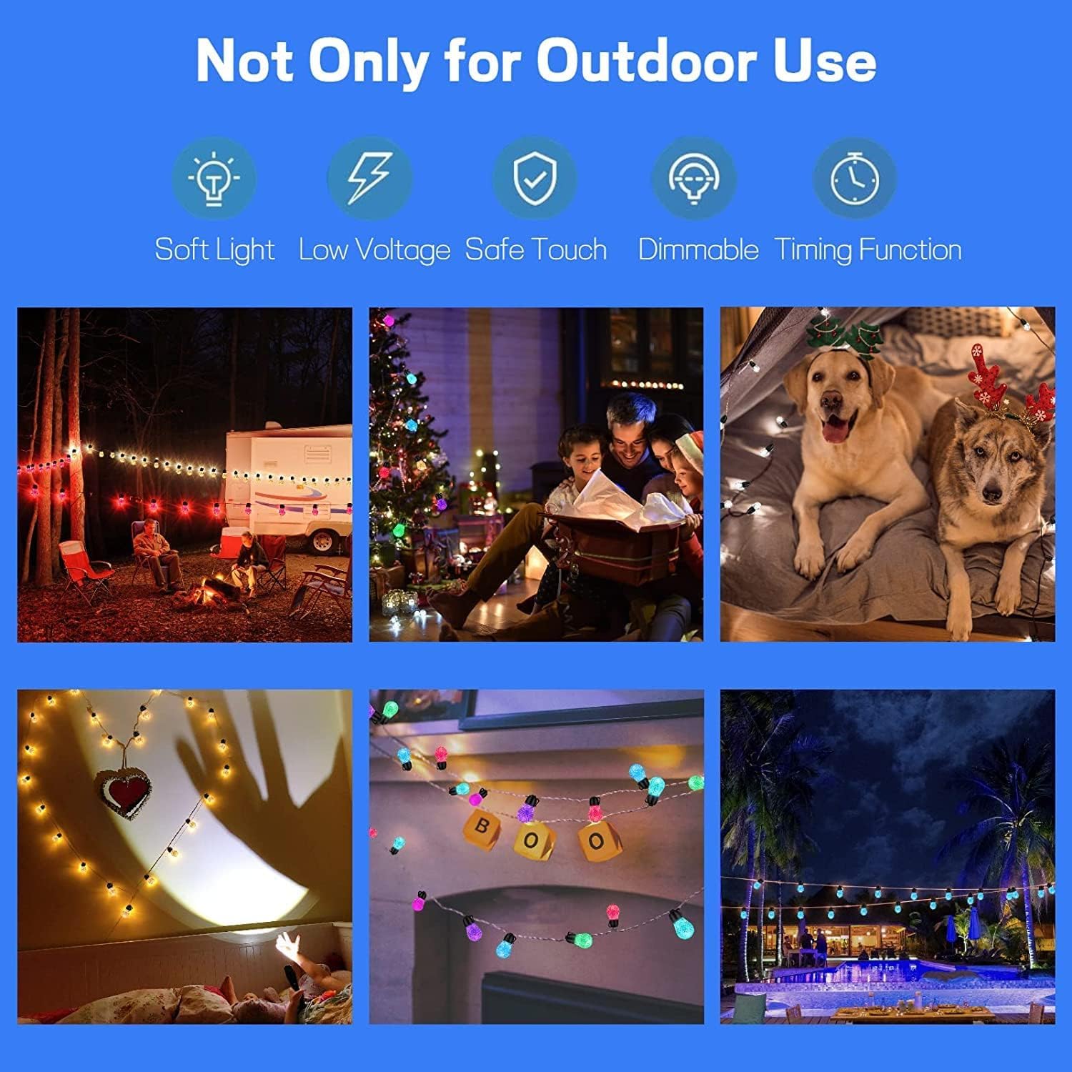 Gaoxun 50FT Outdoor String Lights - RGBW Dimmable Waterproof Patio Lights with 25+1 Shatterproof S14 Bulbs, Music Sync, 47 Lighting Effects & 8 Scene Modes - Perfect for Halloween Decor, Backyard Parties, Wedding Decorations & Garden Lighting