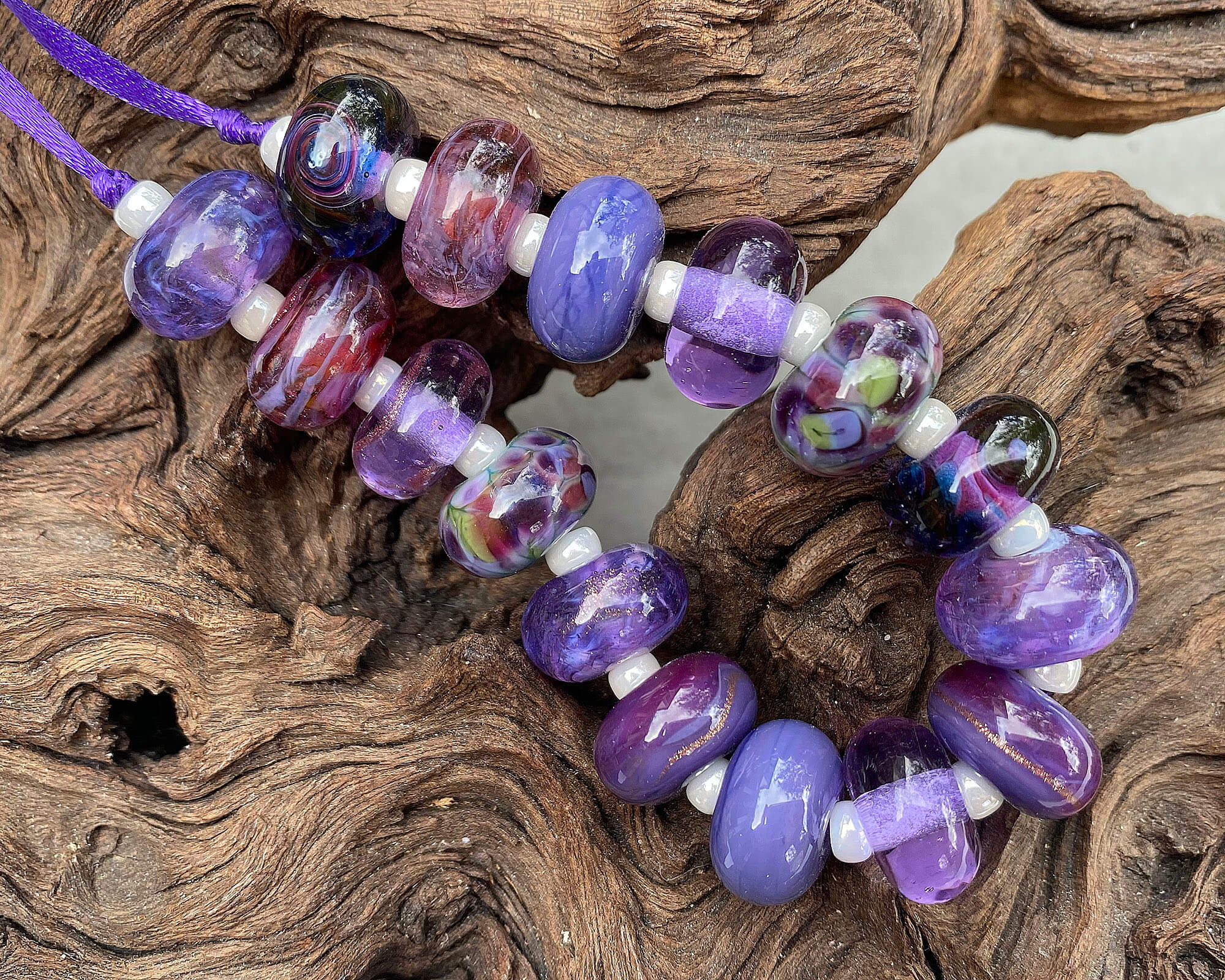 16-Piece Purple Mixed Lampwork Glass Beads Set for Jewelry Making - DIY Bracelets, Necklaces & Craft Projects (SRA)