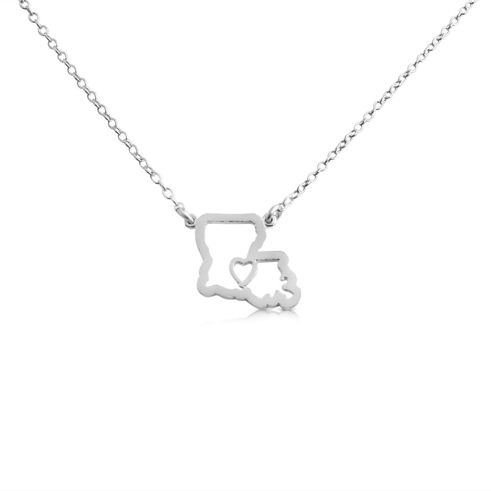 925 Sterling Silver Louisiana State Necklace - 