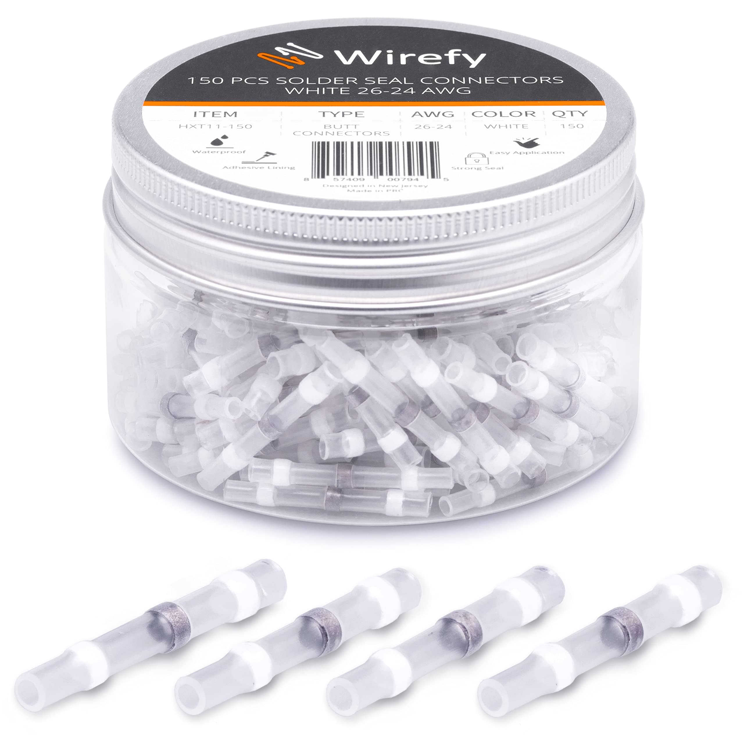 Wirefy 150 PCS Heat Shrink Solder Seal Wire Connectors - Waterproof Self-Soldering Butt Connectors for 26-24 AWG Wires - Ideal for Automotive, Marine & Outdoor Electrical Repairs