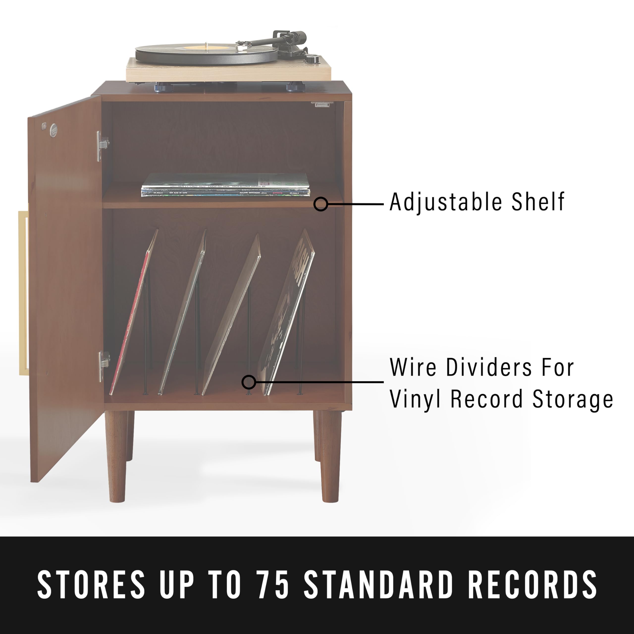 Crosley Everett Vinyl Record Player Stand with Storage - Mahogany Wood Media Console for Turntables & LP Collections | Perfect for Living Room, Home Theater & Music Room Decor