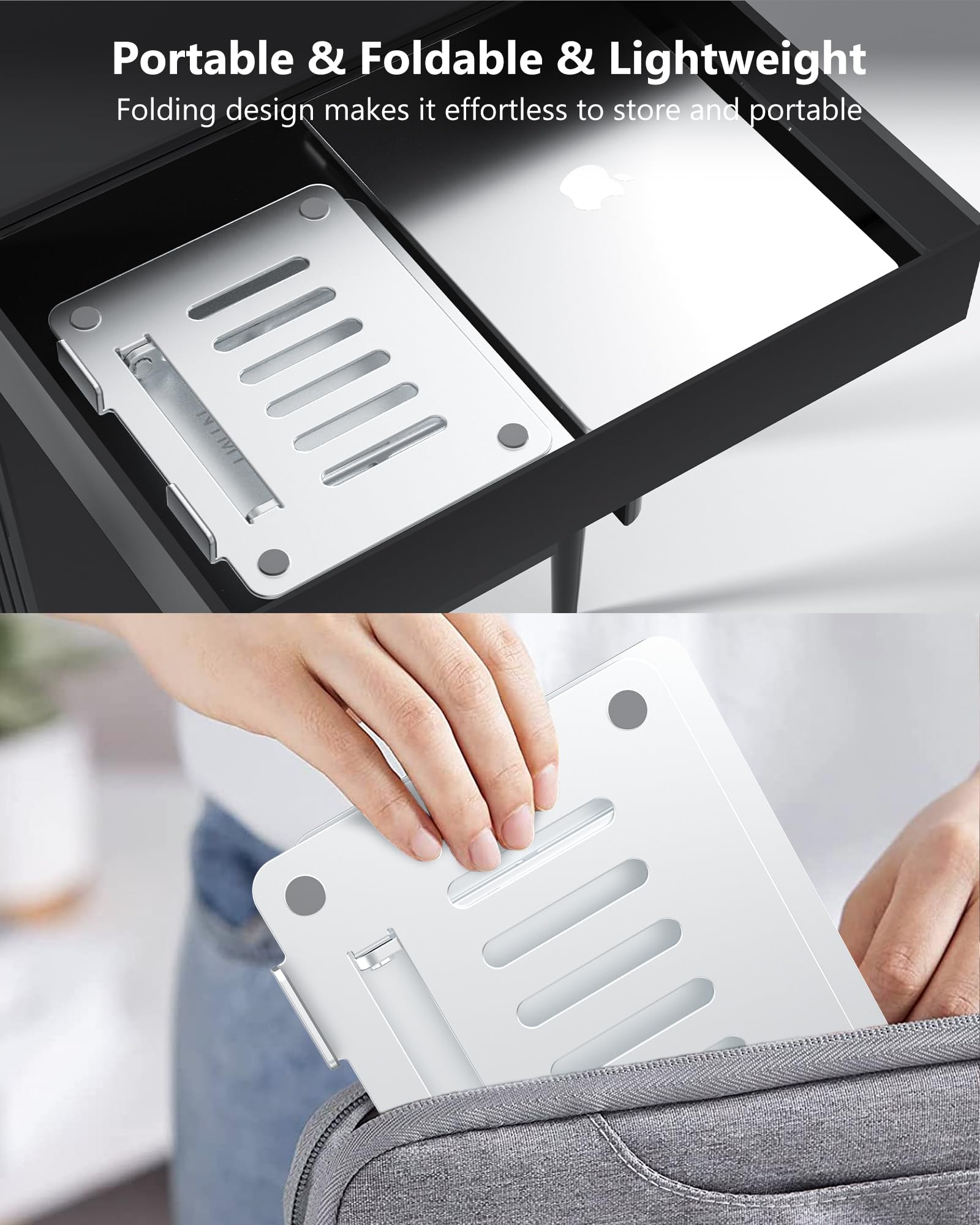Adjustable Aluminum Laptop Stand for Desk - Portable Folding Notebook Riser Compatible with MacBook Air/Pro, Dell, HP, Lenovo (10-16 inch) - Silver | Perfect for Home Office, Coffee Shops & Workspace Ergonomics