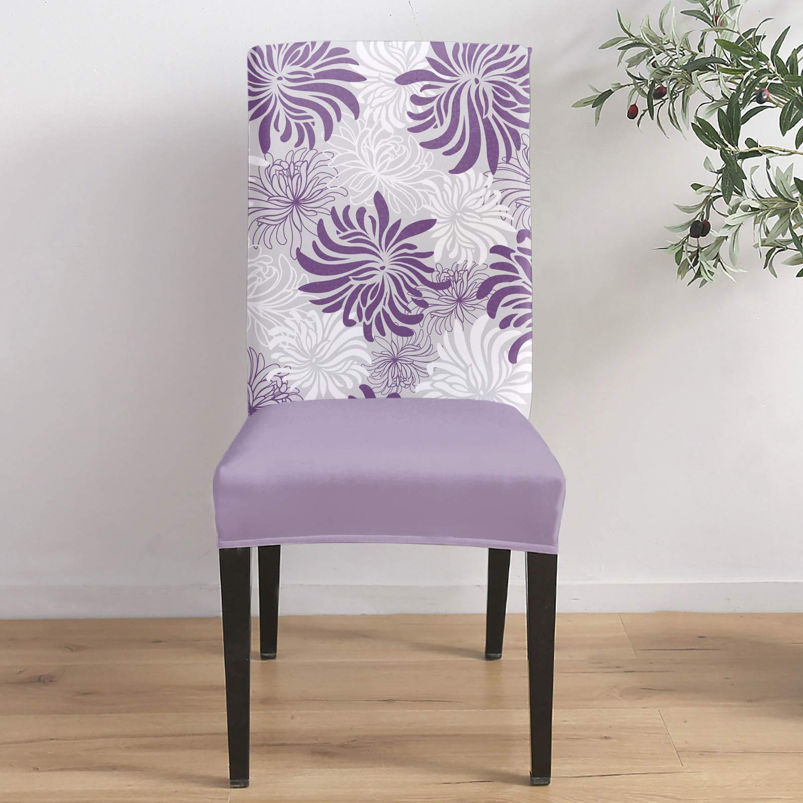 Elegant Purple Floral Dining Chair Slipcovers Set of 6 - Washable Removable Soft Chair Protectors for Kitchen & Home Decor - Perfect for Dining Rooms, Living Rooms, and Special Occasions