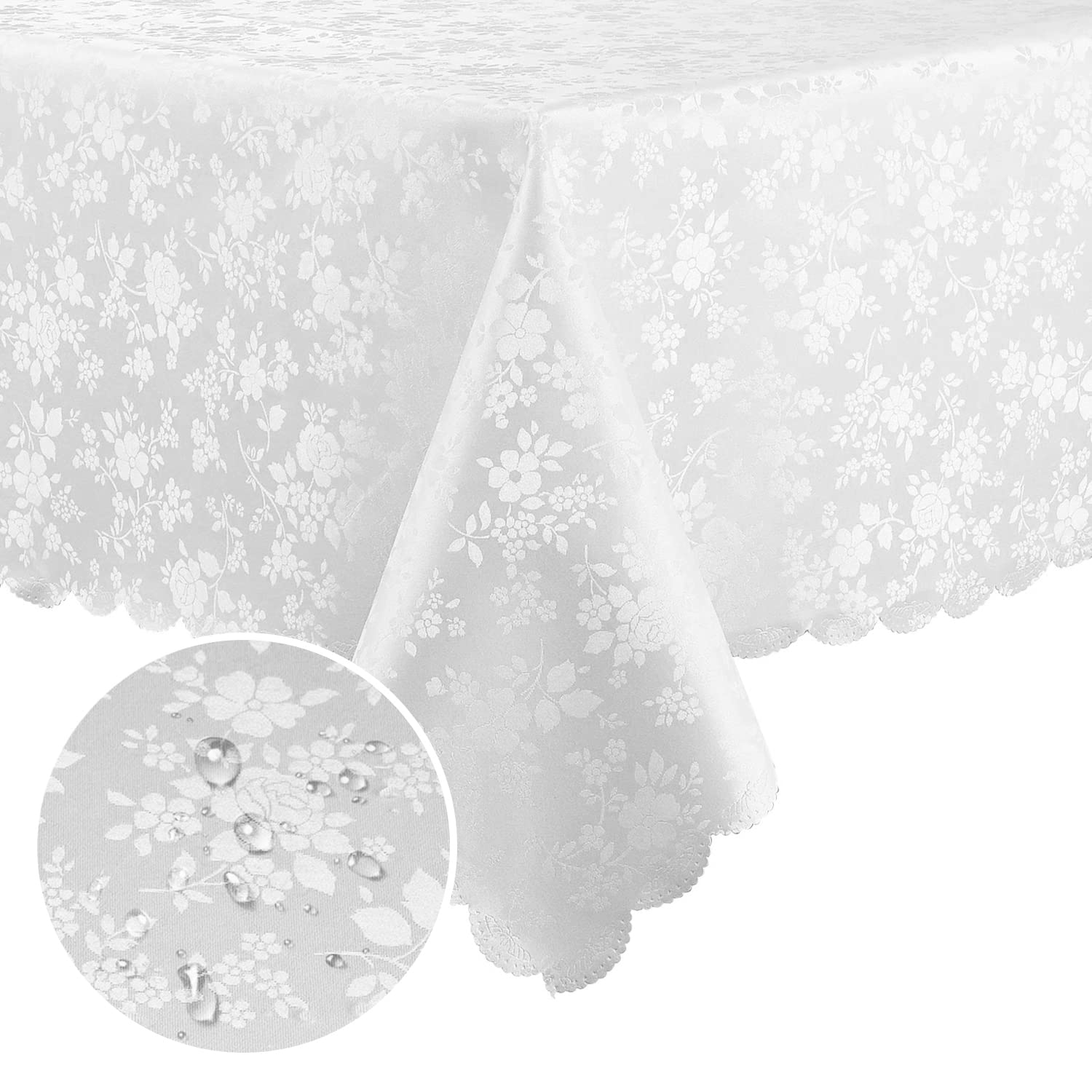 Smiry Heavy Duty Waterproof Vinyl Tablecloth - Wipeable, Washable Rectangle Table Cover for Kitchen, Dining Room, and Outdoor Patio (White, 60