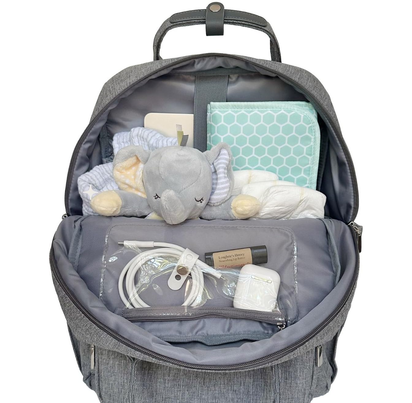 Queen Bee Diaper Backpack - Stylish Baby Bag with One-Hand Access, Sturdy Standing Base & Smart Storage Compartments | Perfect Baby Shower Gift, Registry Essential & Newborn Must-Have for Moms (Grey) | Ideal for Travel, Daycare & On-the-Go Parenting