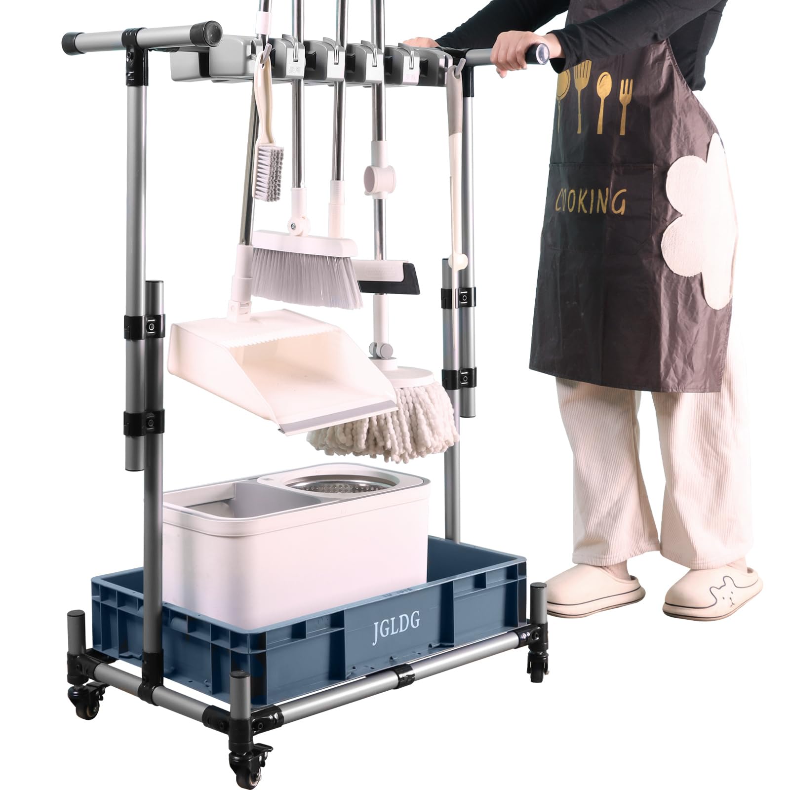 Wall Mounted Mop and Broom Holder - Heavy Duty Garage Organizer for Cleaning Tools, Janitorial Cart Accessories - Perfect for Home, Office, and Commercial Use