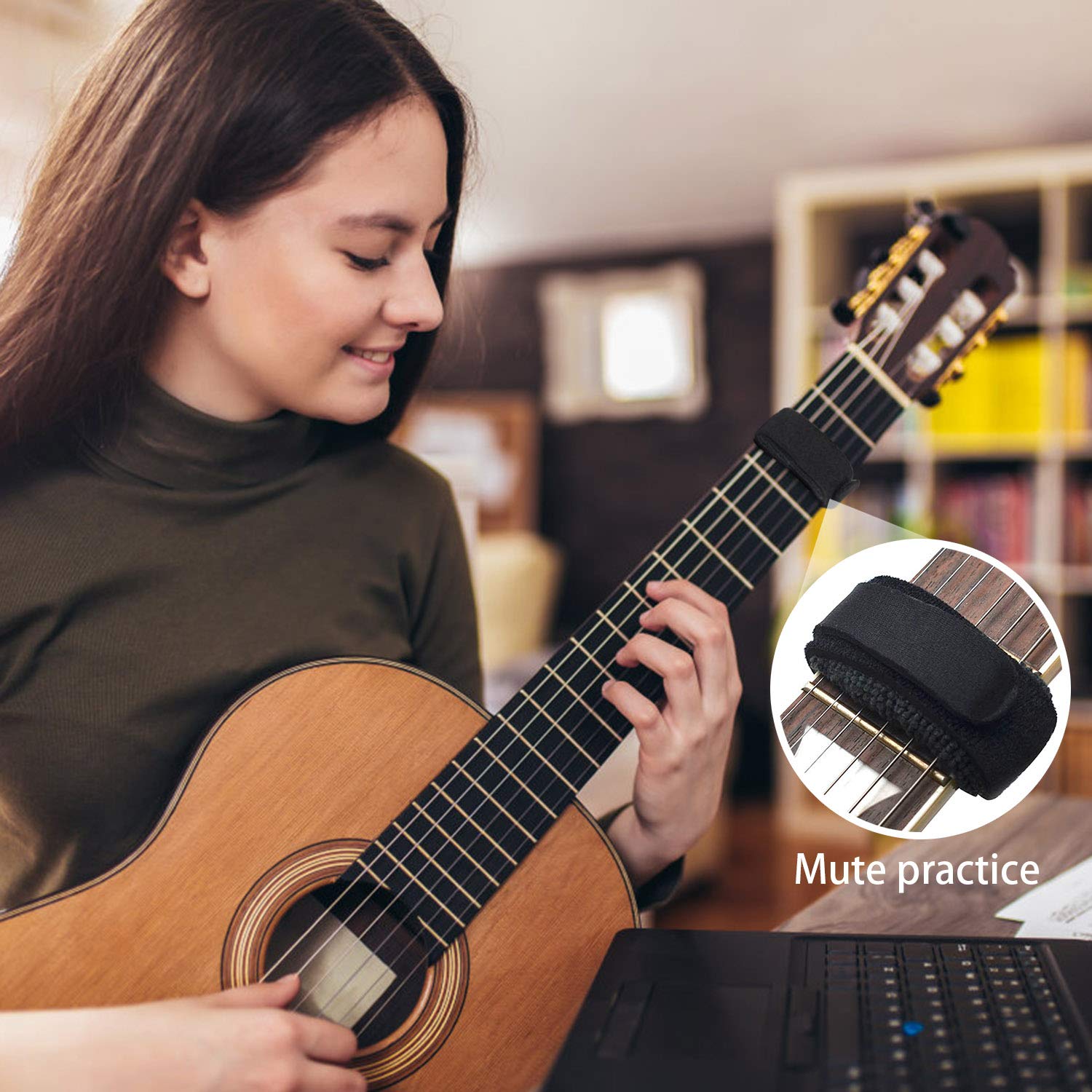 Facmogu 2-Pack Adjustable Guitar String Mute Dampener - Bass & Acoustic Guitar Silencer, Fretboard Muting Straps, Noise Reduction Tape - Black | Perfect for Live Performances, Studio Recording & Quiet Practice