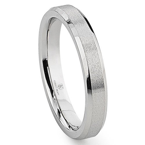 Cobalt XF Chrome 4MM Beveled Wedding Band Ring for Men - Durable & Hypoallergenic Cobalt Ring for Engagement, Anniversary, and Everyday Wear