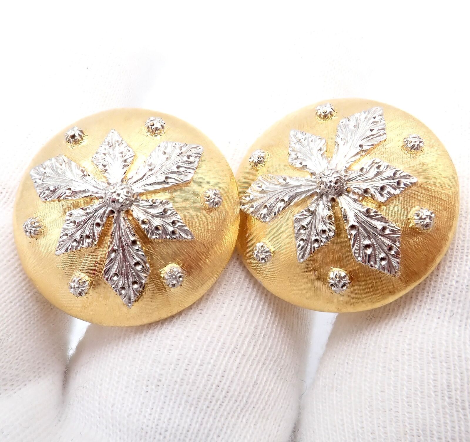 Vintage Mario Buccellati 18k Yellow & White Gold Geminato Large Button Earrings - Luxury Italian Jewelry for Women - Perfect for Weddings, Parties & Special Occasions