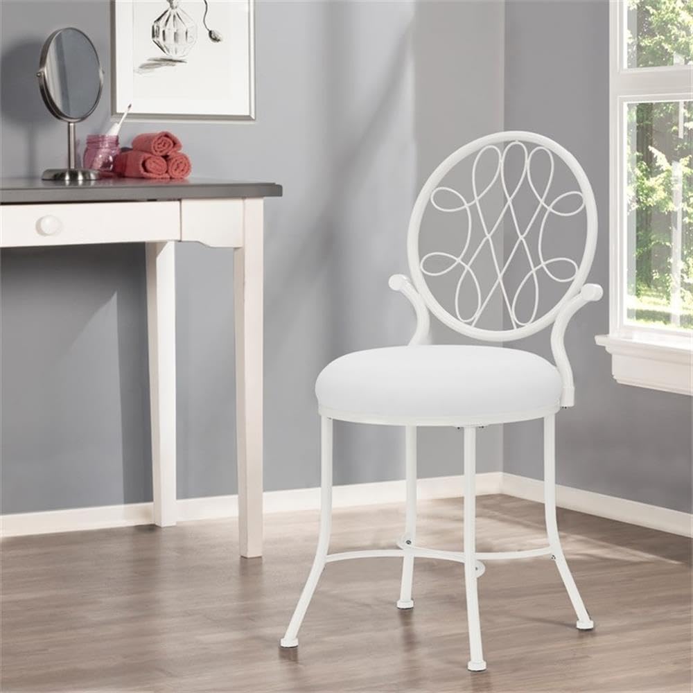 Hillsdale O'Malley White Metal Vanity Stool for Makeup Room, Bathroom & Dressing Table - Perfect for Sitting While Applying Makeup or Getting Ready