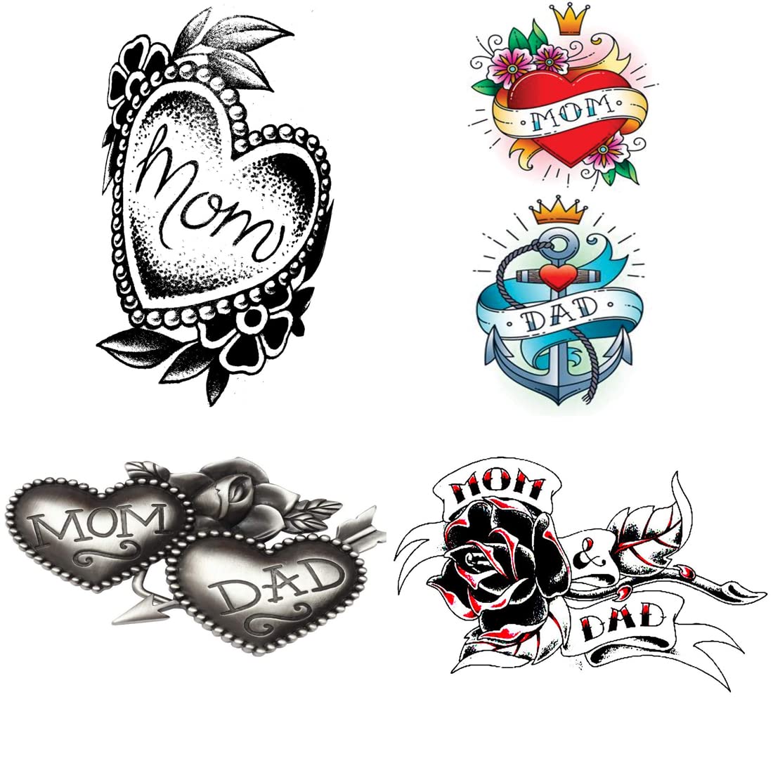 Premium Temporary TattooWala Heart Black Mom Dad Infinity Design Tattoo Stickers - Pack of 4 Waterproof Fake Tattoos for Men & Women (2x4 Inch) - Perfect for Parties, Festivals & Body Art Expression
