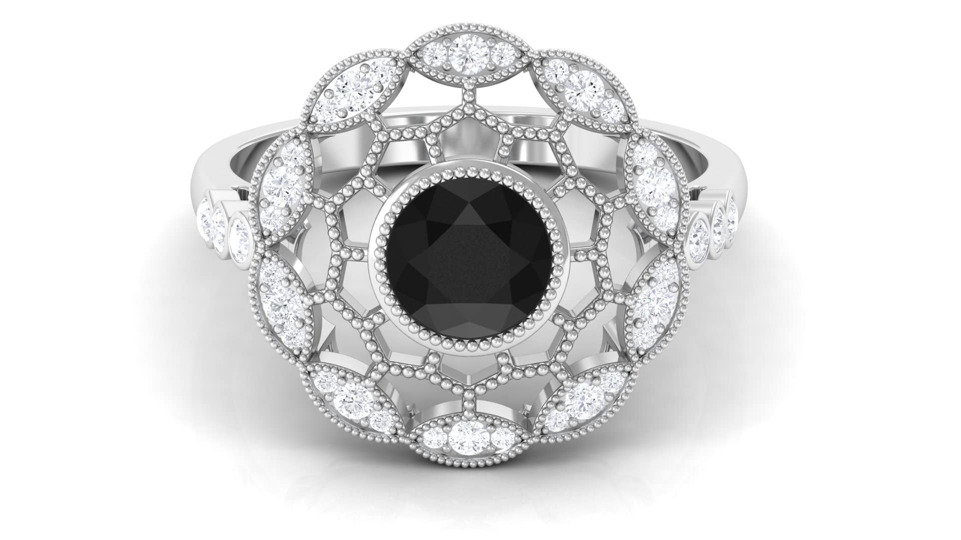 1.25 CT Black Onyx & Moissanite Ring in 14K Gold | Elegant Cocktail & Engagement Ring | 6mm Round Black Onyx Jewelry for Women | Perfect for Weddings, Parties & Special Occasions