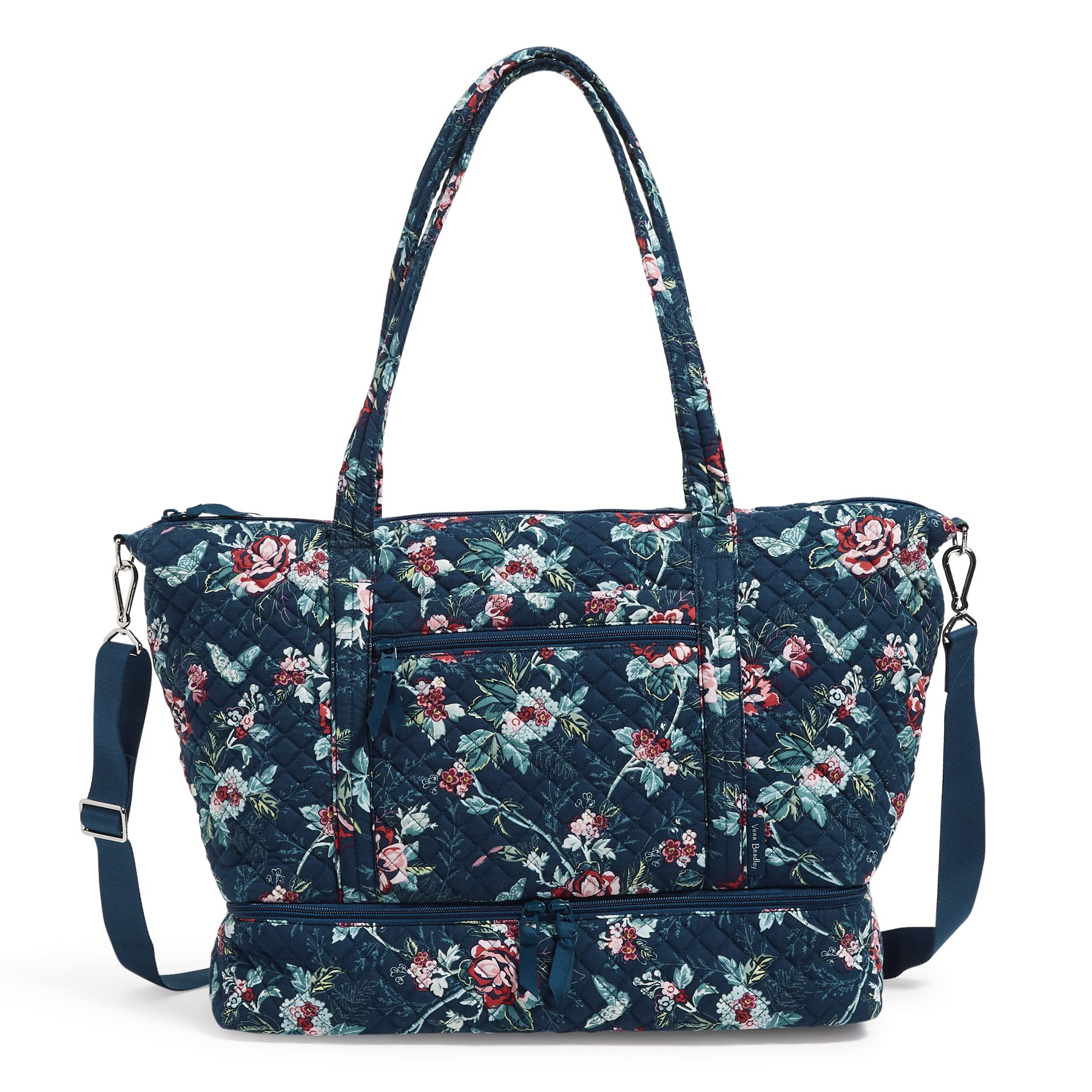 Vera Bradley Women's Cotton Deluxe Travel Tote Bag - Stylish & Spacious Carryall for Work, Gym, Weekend Getaways & Airplane Travel