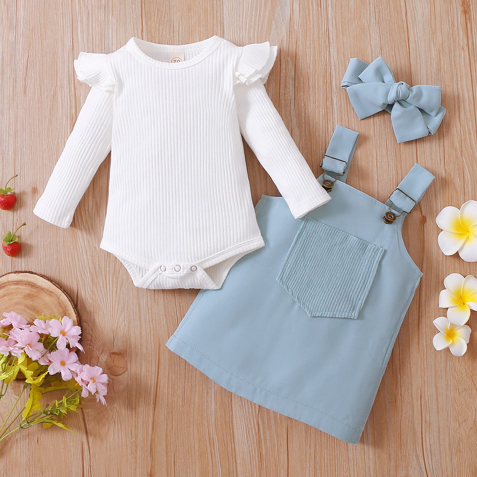 Mubineo 3-Piece Newborn Baby Girl Outfit Set - Bodysuit, Romper, Dress & Headband - Soft Cotton Baby Clothes for 0-12 Months - Perfect for Photoshoots, Parties & Daily Wear