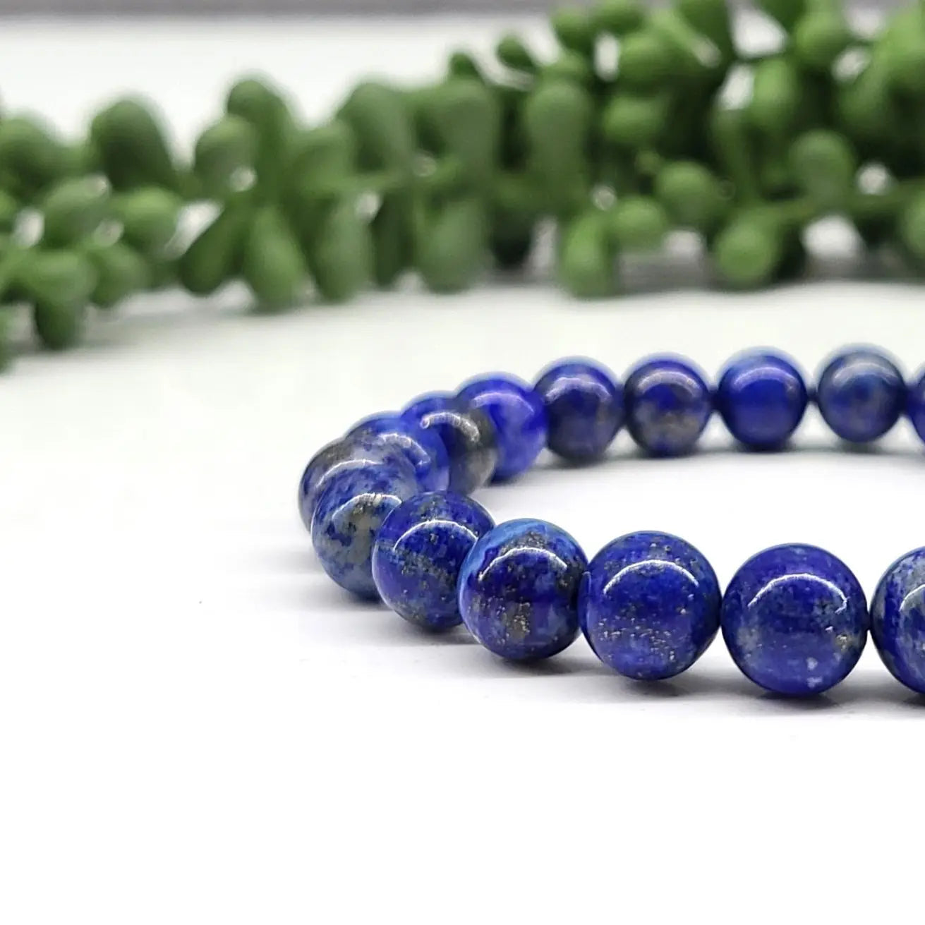 Lapis Smooth Bead Stretch Bracelet - Handmade Blue Stone Beaded Elastic Wristband for Women | Perfect for Yoga, Meditation, Boho Fashion & Everyday Wear