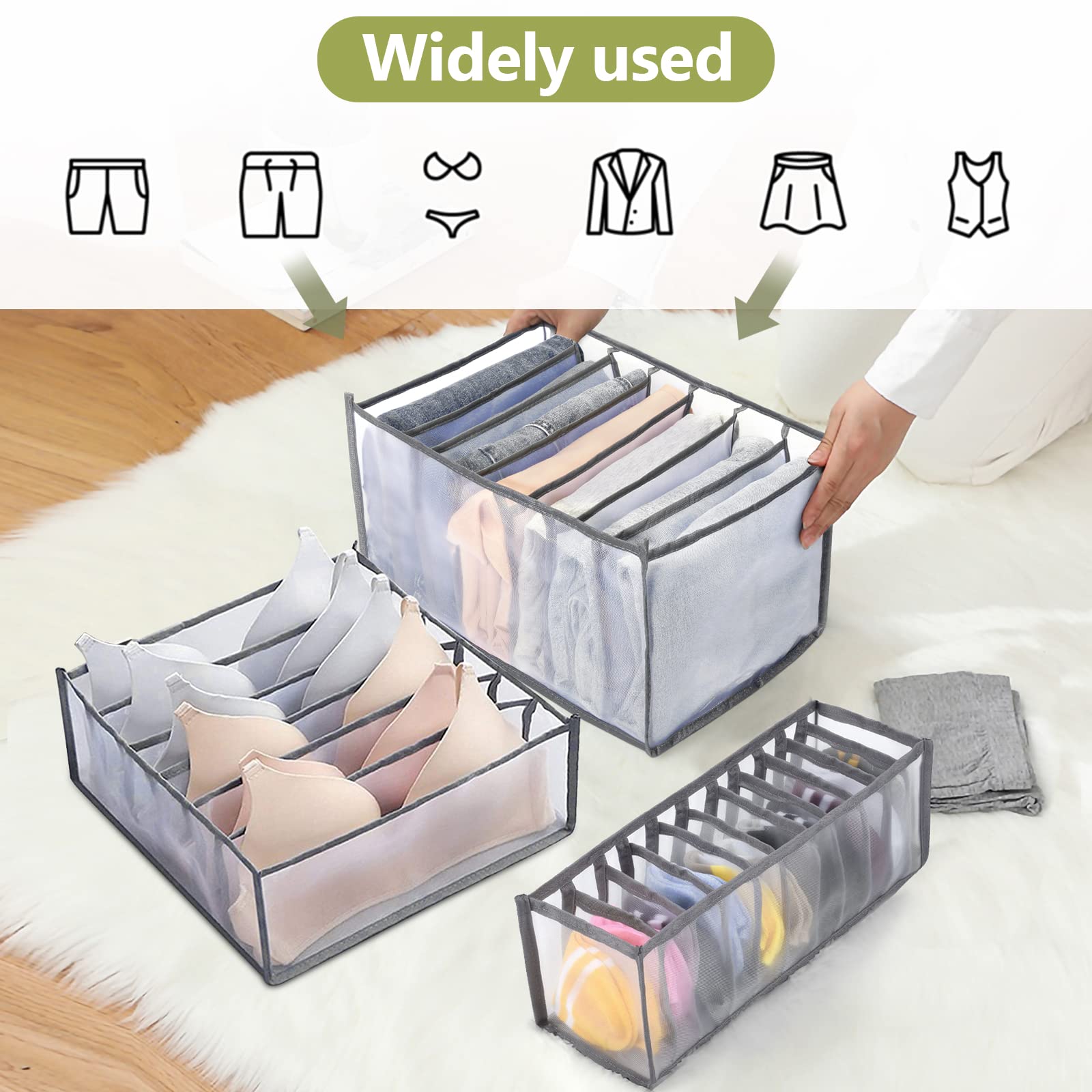 TOOVREN 5-Piece Closet Organizer Set - 7 Grid Storage for Folded Clothes, T-Shirts, Pants, Jeans, Bras & Skirts | Space-Saving Wardrobe Organizer for Bedroom, Closet & Dresser