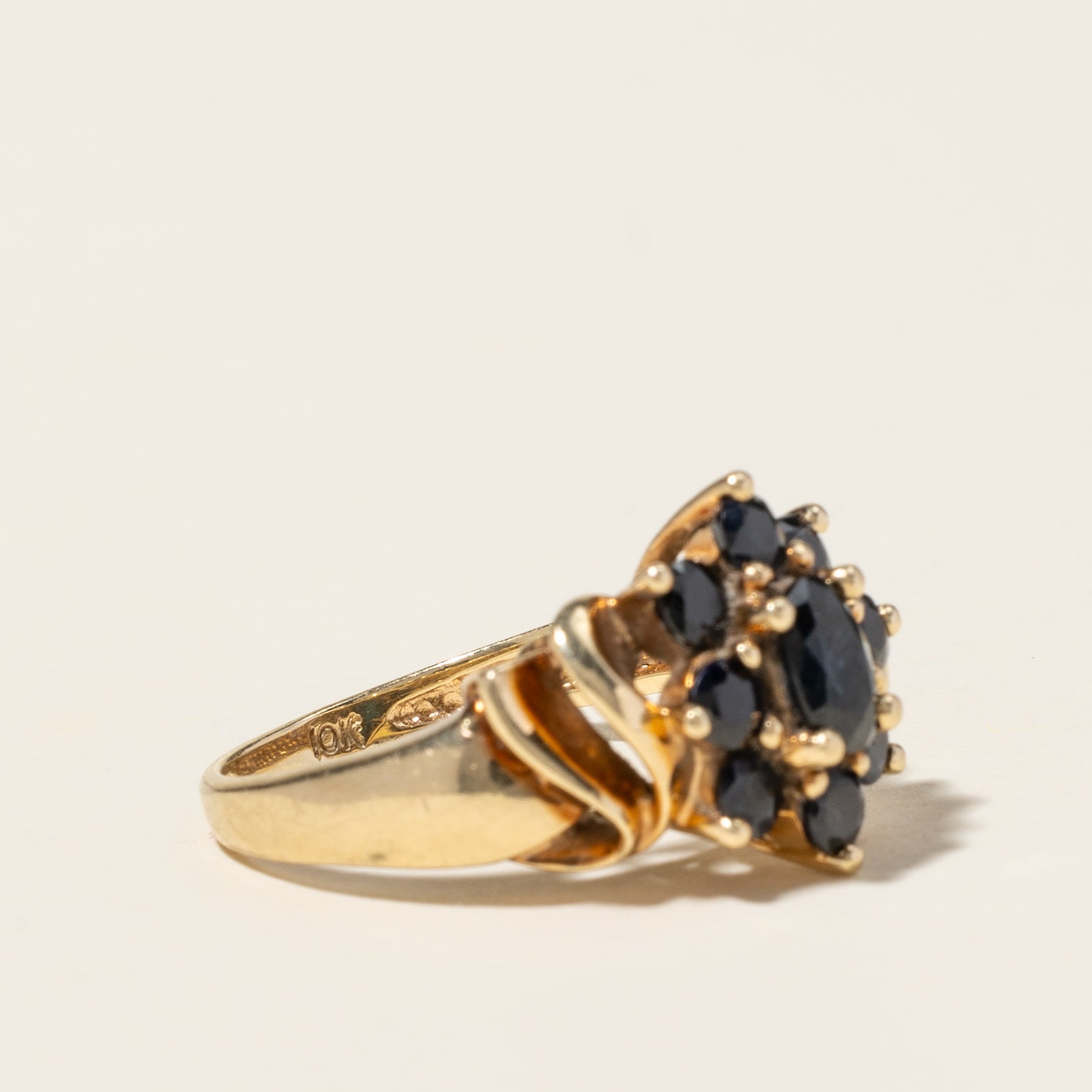 10K Yellow Gold Sapphire Petal Cocktail Ring - 1.69ctw Natural Gemstone Statement Ring for Women | Size 6.25 | Perfect for Evening Parties, Weddings & Special Occasions