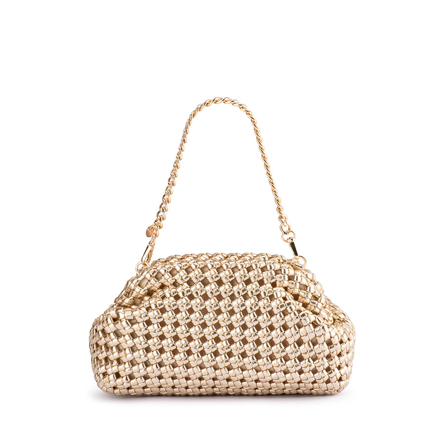 Everly Hand Woven Clutch Bag in Gold - Elegant Evening Purse for Women, Perfect for Parties, Weddings & Special Occasions