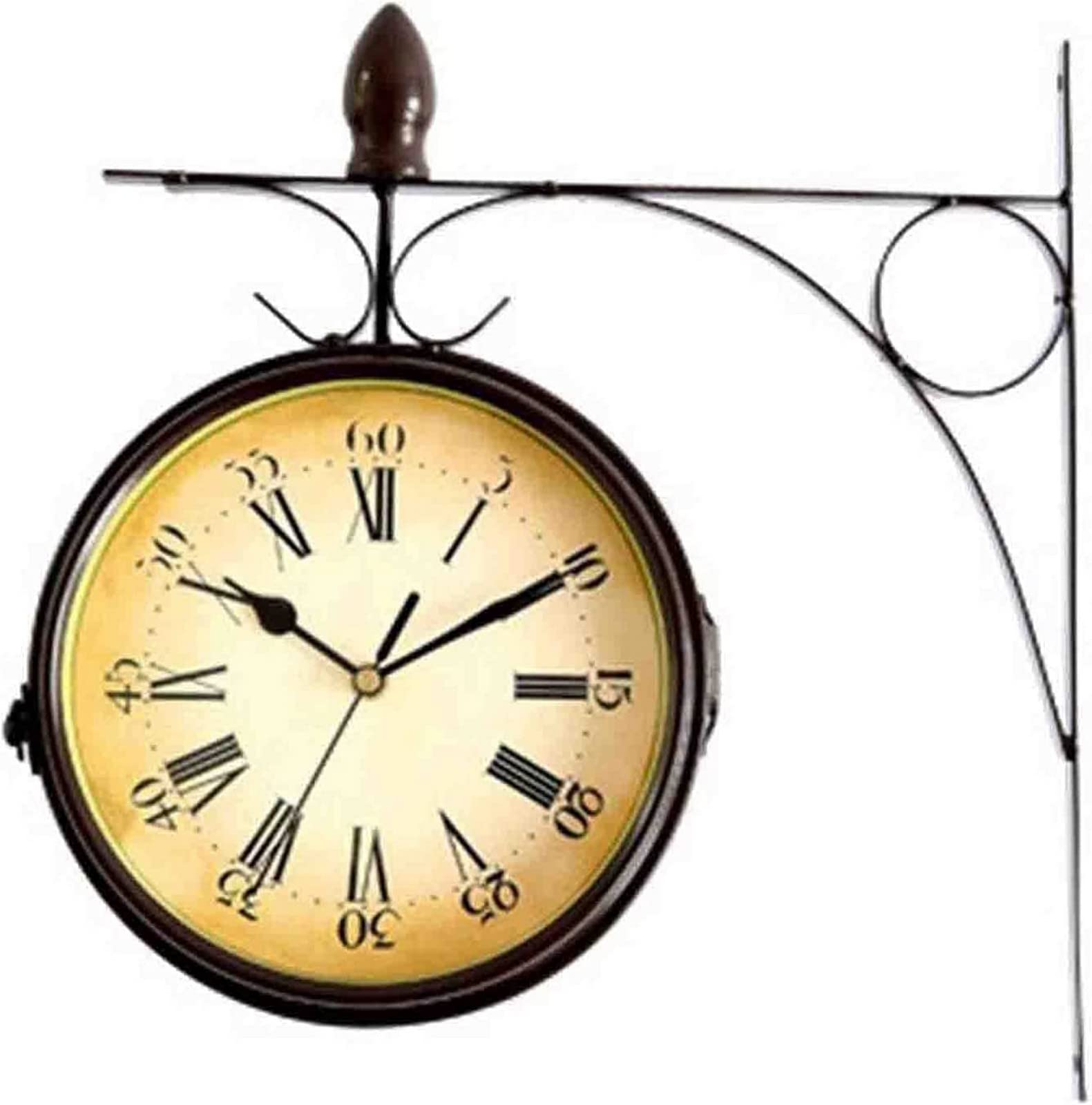 Vintage Retro Grand Central Station Wall Clock - Double Sided Silent Outdoor Garden Clock with Bracket, Art Deco Wall Decor for Living Room, Bedroom & Patio