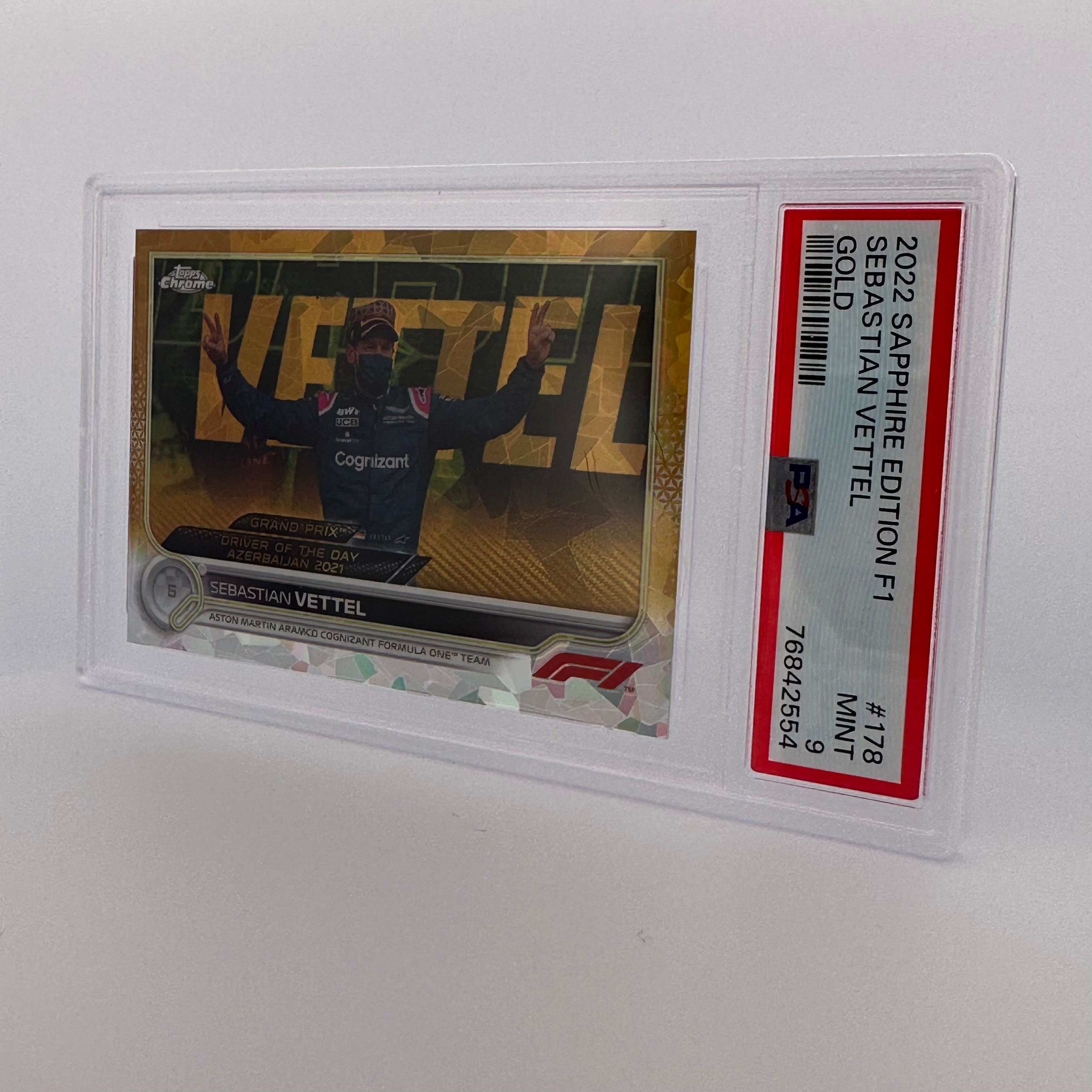 PSA 9 Graded 21/50 Sebastian Vettel #178 Sapphire Edition Gold - Collectible Racing Driver Trading Card for F1 Fans & Memorabilia Enthusiasts