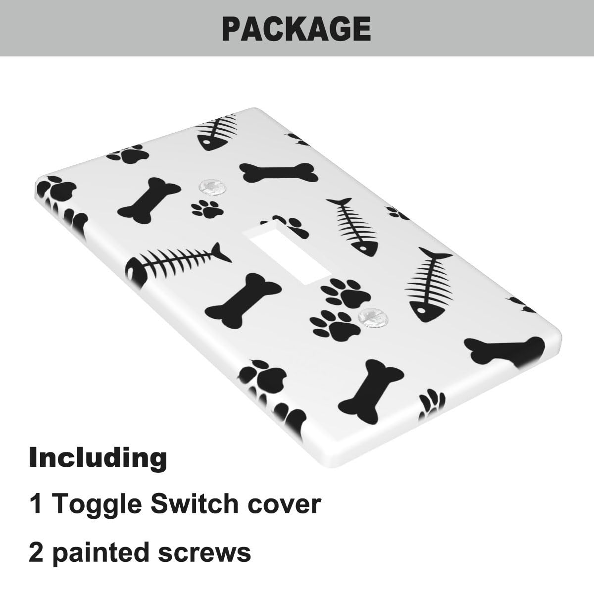 Dog Cat Animal Print 1-Gang Toggle Wall Plate - Paws and Fish Bones Light Switch Cover - Single Toggle Decorative Cover for Home, Office, Bedroom, Nursery - Easy Installation & Pet-Themed Decor