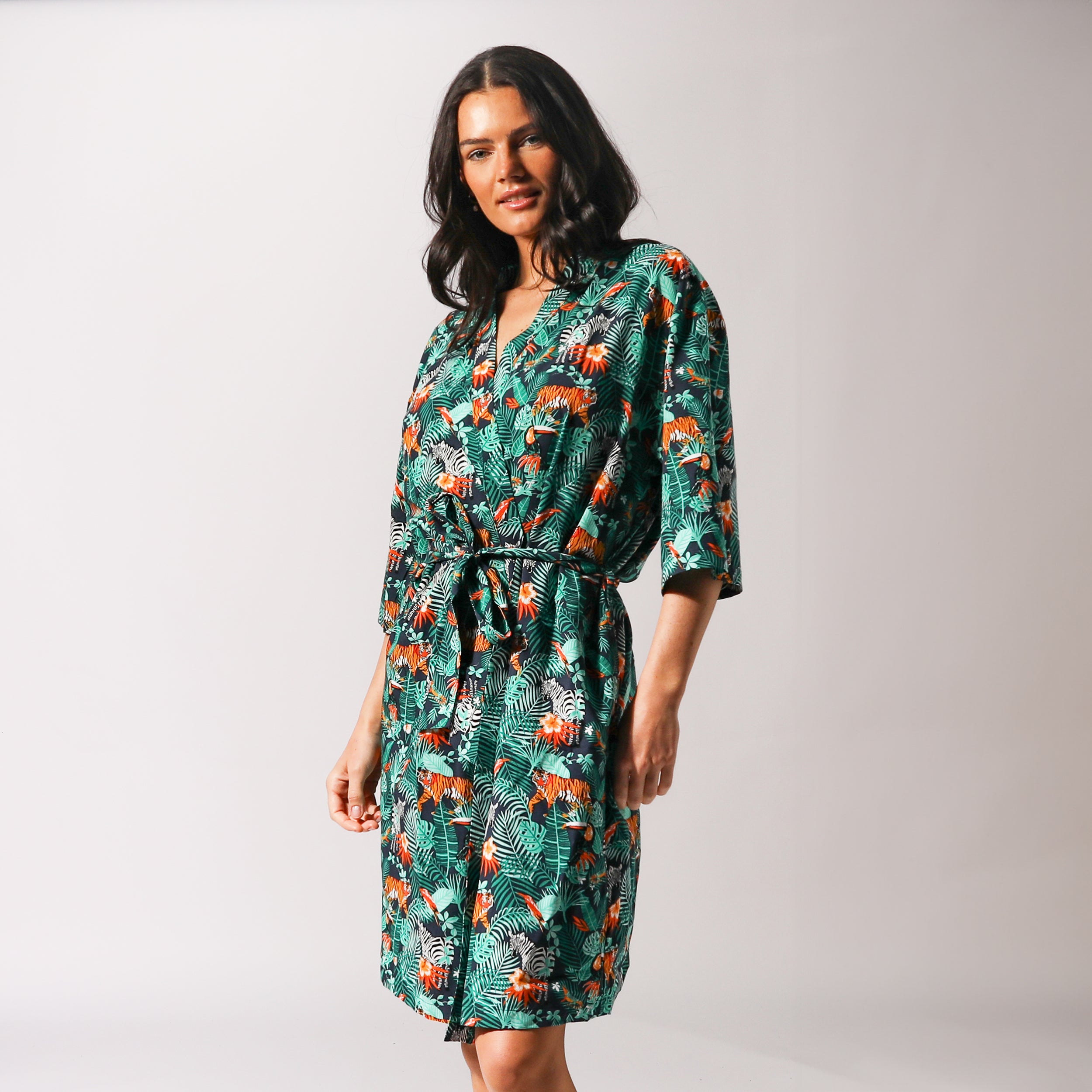 Women's Dark Jungle Woven Robe - Soft Green Loungewear for Spa, Yoga & Relaxation at Home