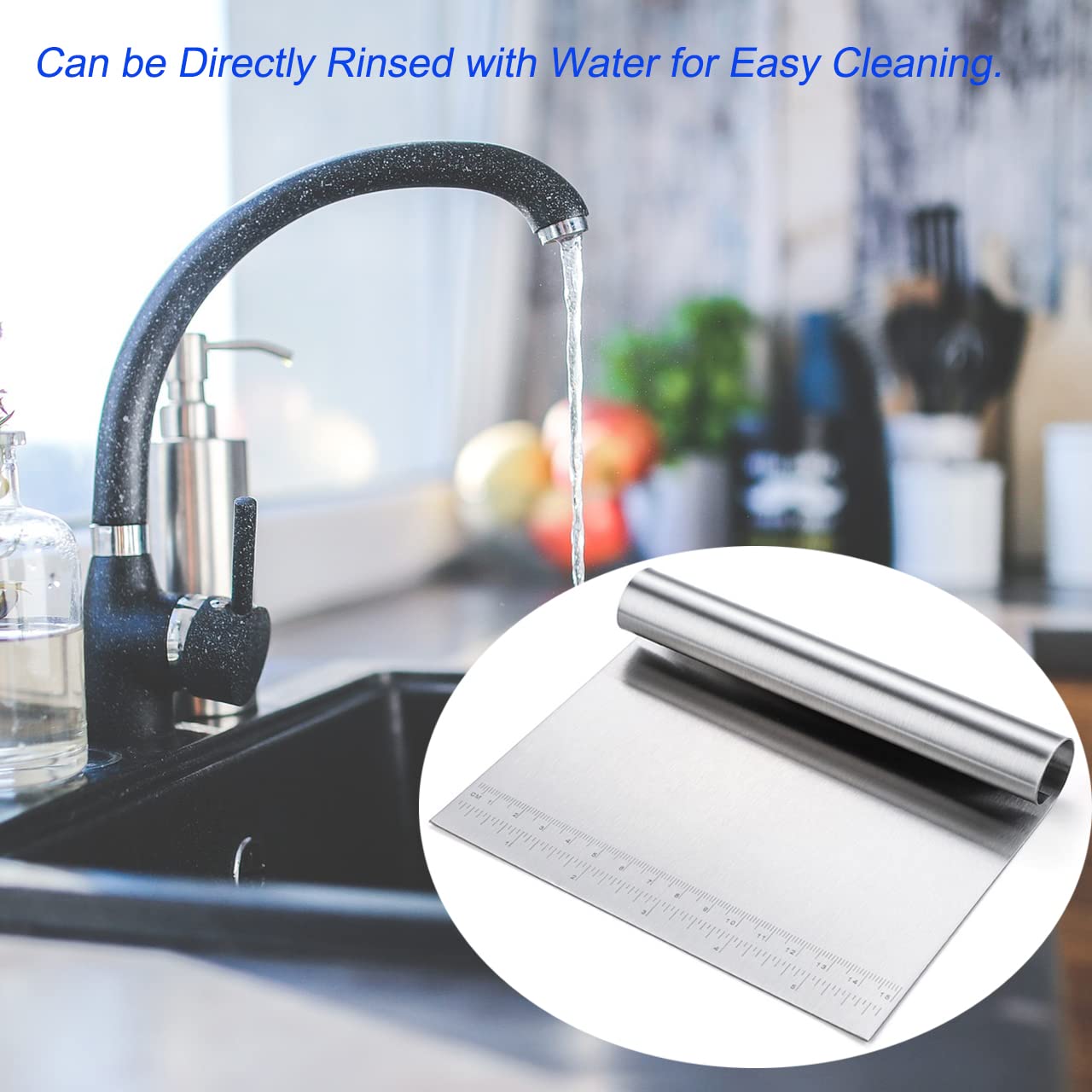Premium Stainless Steel Dough Scraper - Multi-Purpose Kitchen Tool for Baking, Cake Decorating & Pizza Making - Includes Measuring Scale - Ideal for Pastry Chefs & Home Bakers (Perfect for Cutting Dough, Cleaning Work Surfaces & Portioning Ingredients)
