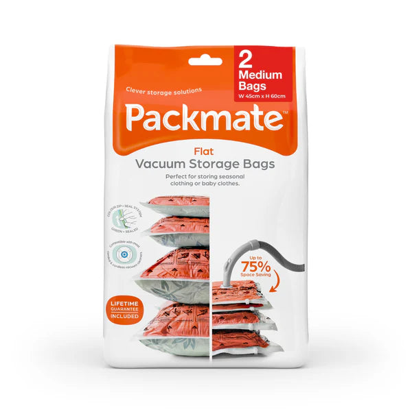 2-Pack Medium Flat Vacuum Storage Bags (45x60cm) - Space Saving Clothes & Blanket Organizer for Travel, Moving & Seasonal Storage