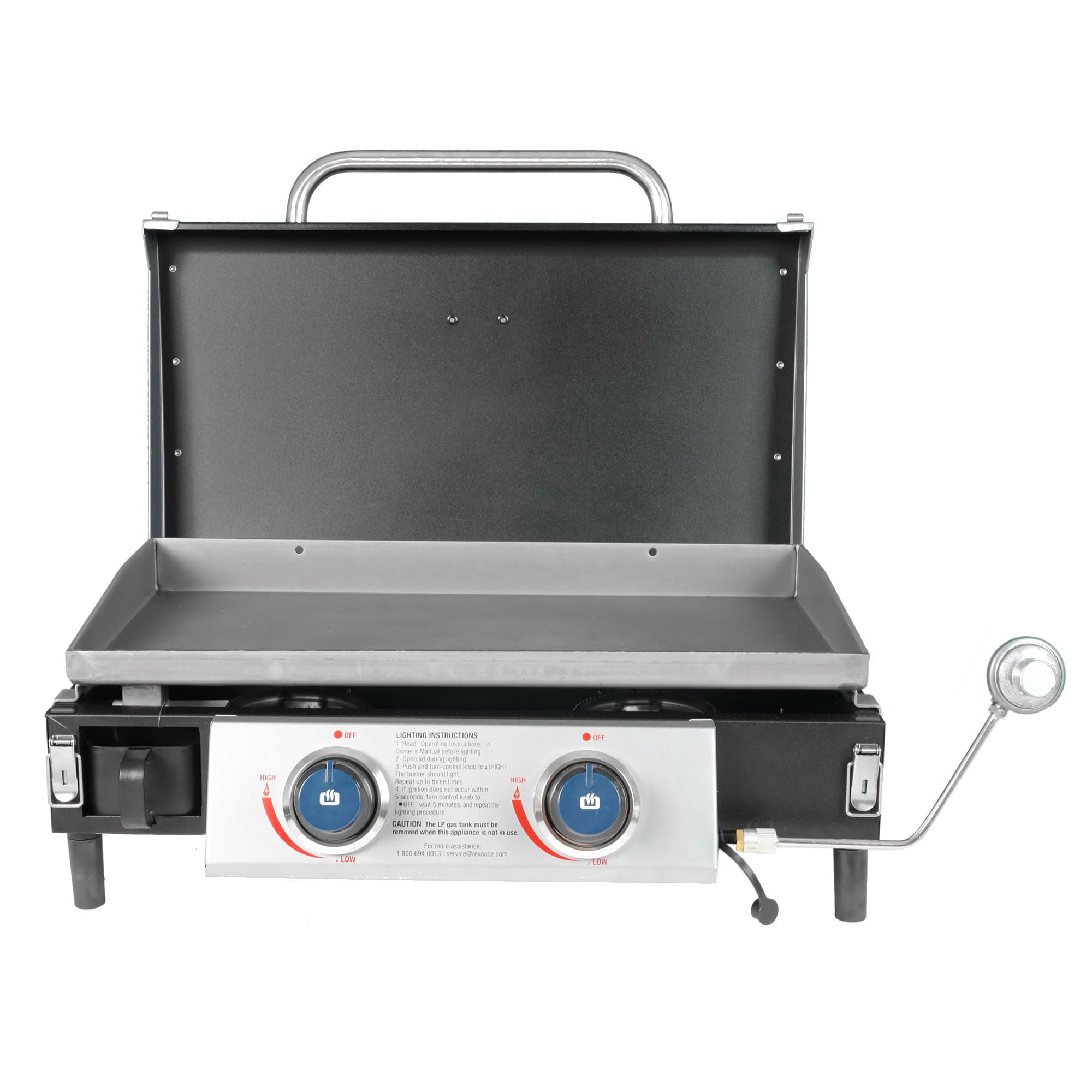 25 Inch Razor Griddle - 2 Burner Portable LP Propane Gas Grill with 318 sq in Cooking Surface & Lid - Outdoor BBQ, Camping & Tailgating - Black