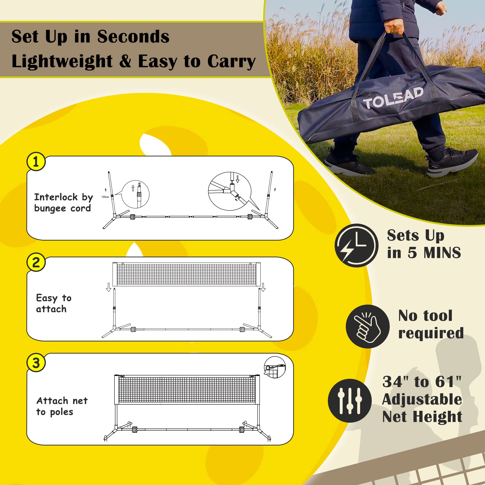 Premium Badminton & Pickleball Set with Portable Net - Outdoor Sports Equipment for Backyard, Beach, and Park Games