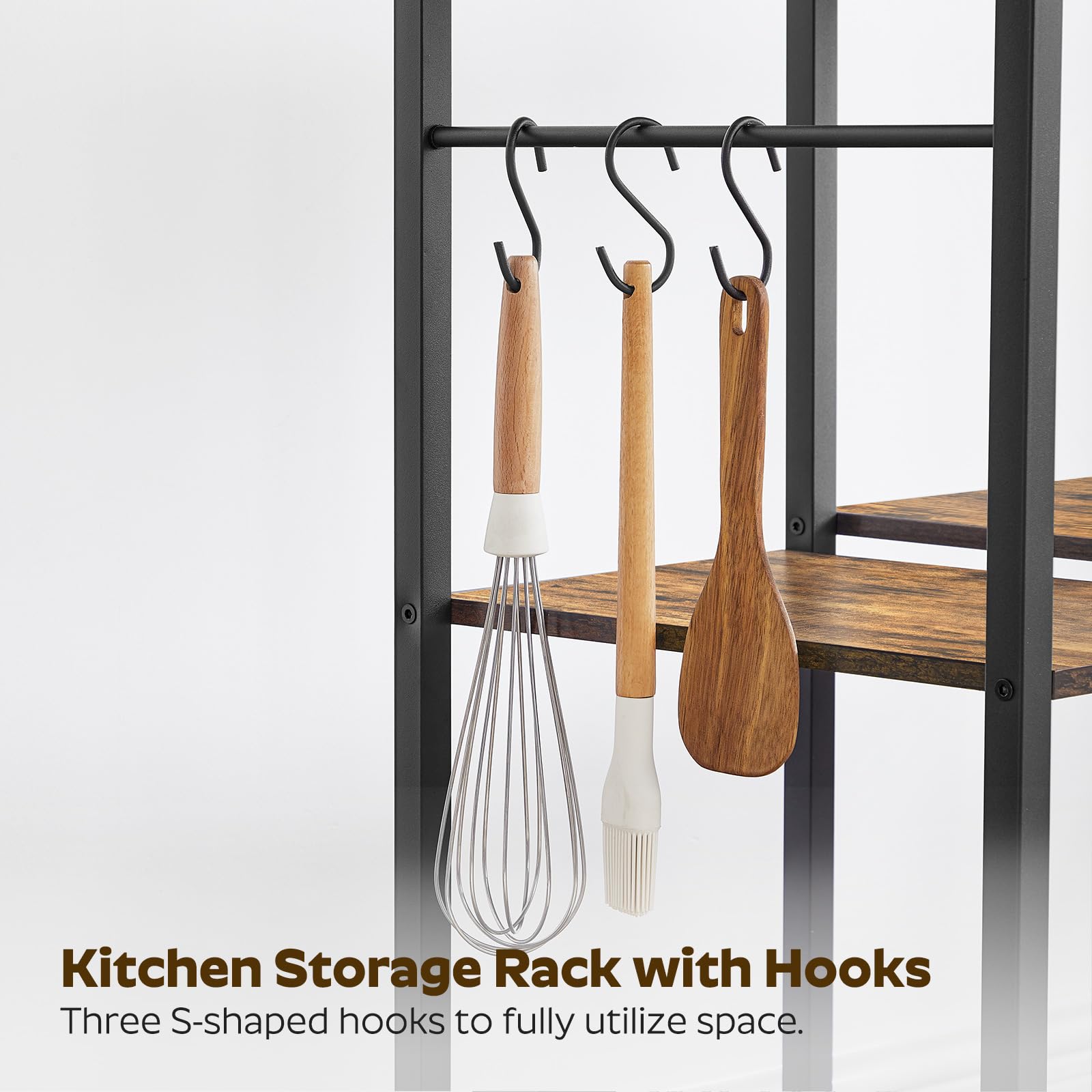 3-Tier Bakers Rack with Power Outlet & Hooks - Rustic Brown Microwave Stand, Multifunctional Coffee Bar & Kitchen Storage Organizer - Perfect for Small Kitchens, Dining Rooms & Living Room Decor