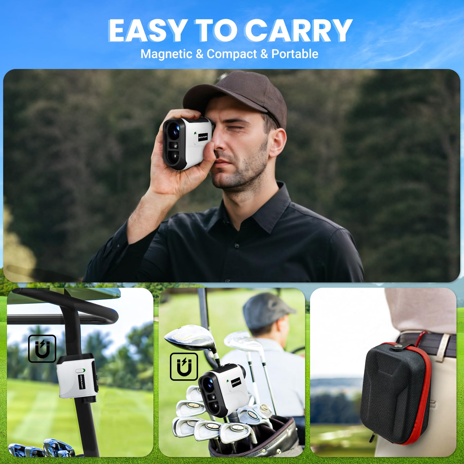 Overmont Golf Rangefinder with Slope - 1200 Yards Laser Range Finder | 6.5x Magnification | Rechargeable | Flag Lock & Vibration | Magnetic Strip | Perfect for Golf, Hunting & Shooting | Tournament Play & Outdoor Adventures