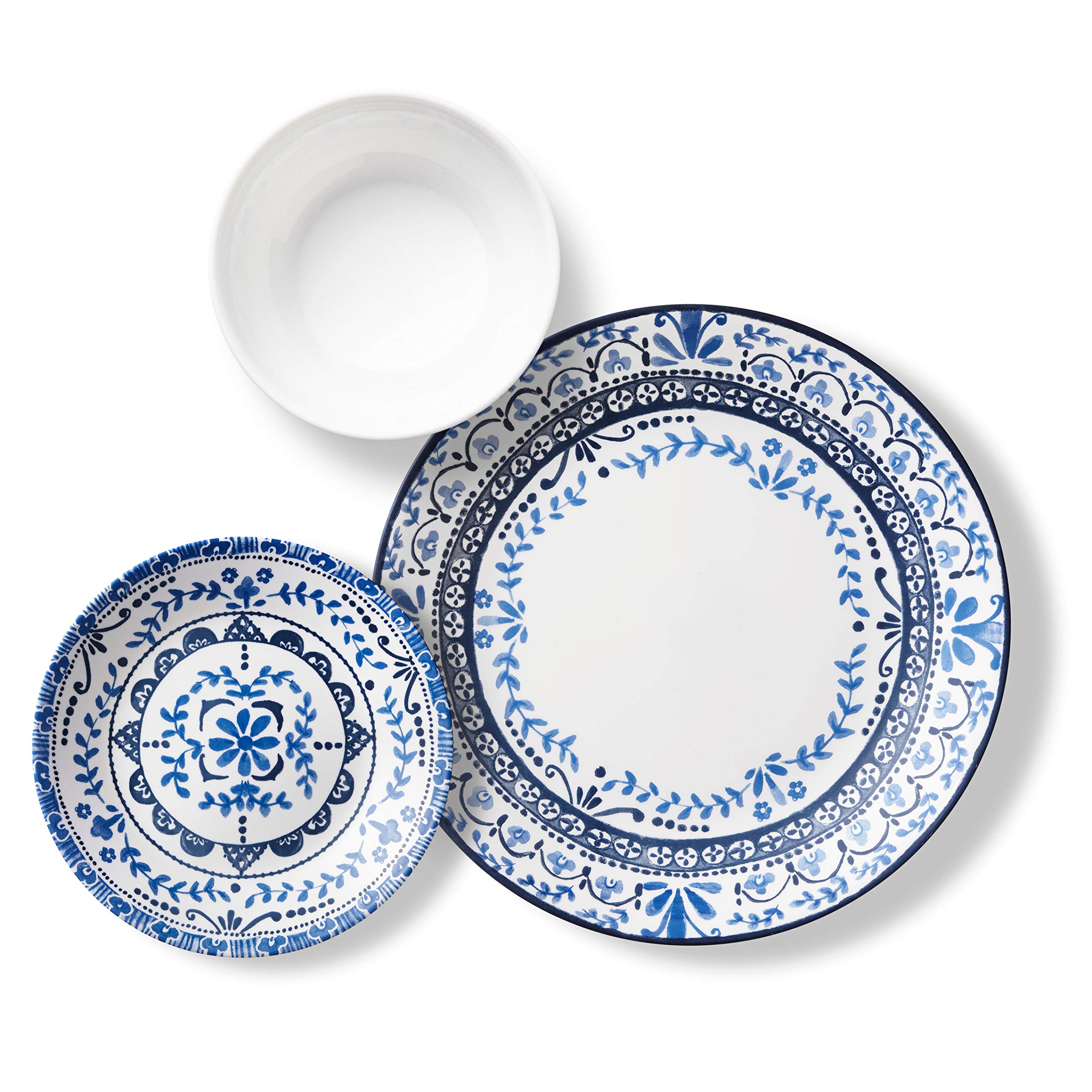 Corelle Vitrelle 18-Piece Dinnerware Set for 6 - Chip Resistant Triple Layer Glass Plates & Bowls - Lightweight Round Dinner Plates Set - Portofino Pattern - Perfect for Everyday Dining, Family Gatherings & Restaurant Use