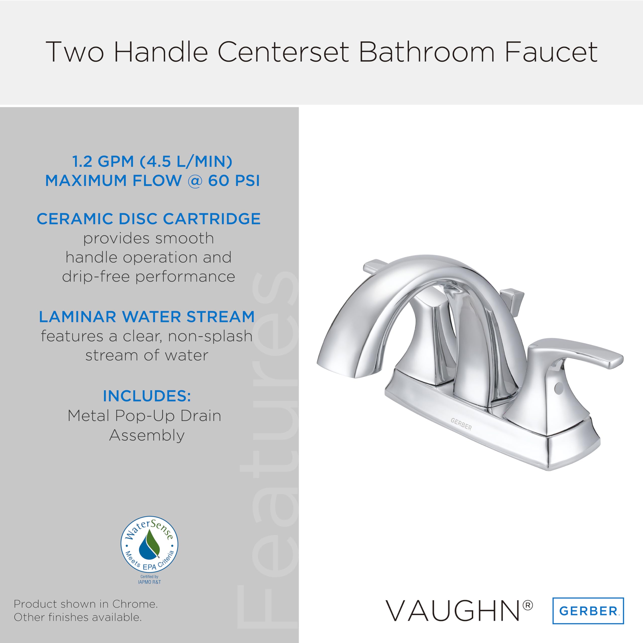 Gerber Plumbing Vaughn Centerset Bathroom Faucet with Metal Pop-Up Drain - Modern Bathroom Sink Faucet for Vanity, Powder Room & Guest Bath Installation