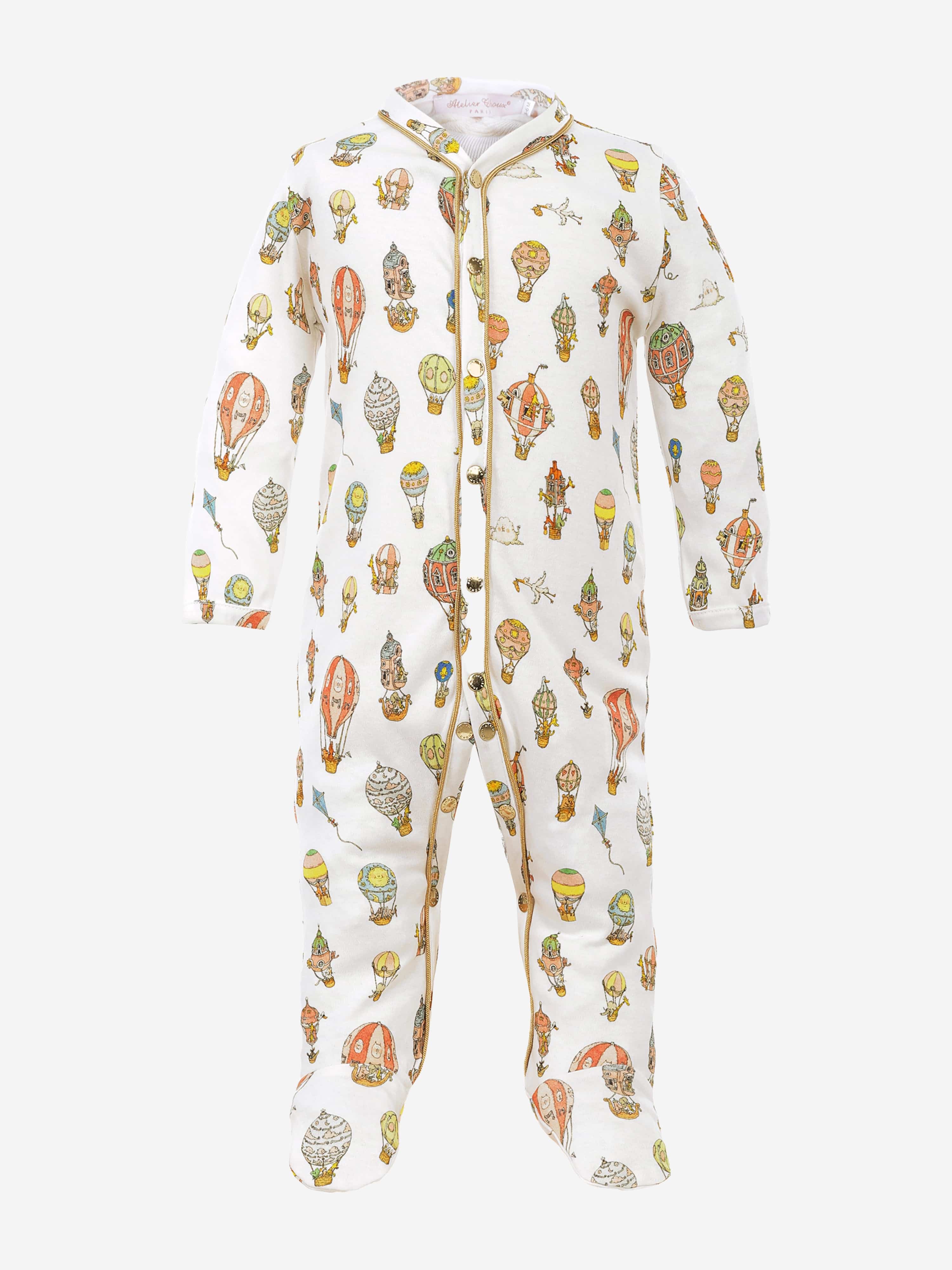 Atelier Choux Baby Hot Air Balloons Classic White Playsuit - Soft Organic Cotton Romper for Newborns & Infants - Perfect for Playdates, Photo Shoots & Special Occasions