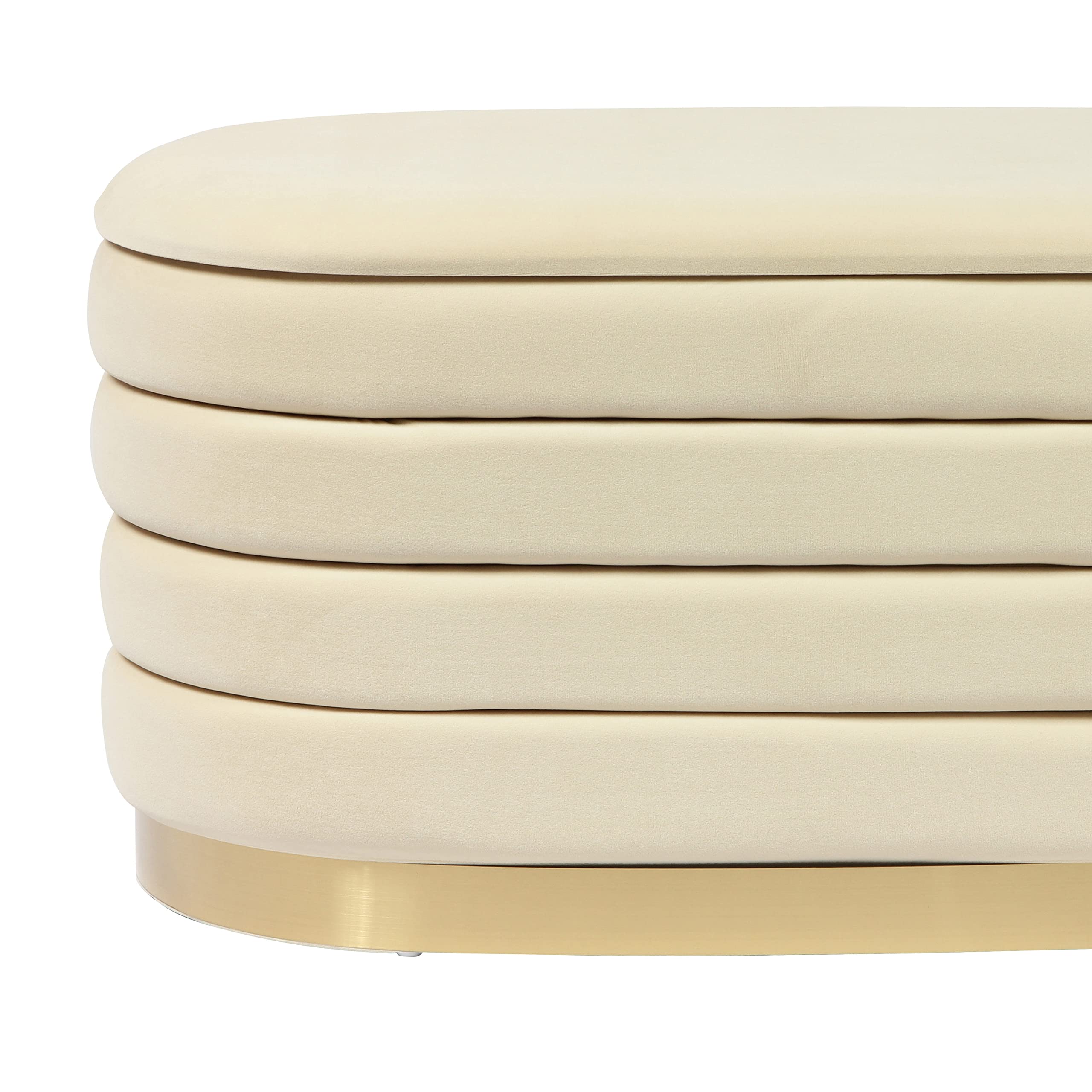 Tov Furniture Lillian Velvet Storage Bench - Cream Upholstered Ottoman with Hidden Storage | Perfect for Bedroom, Living Room & Entryway Organization