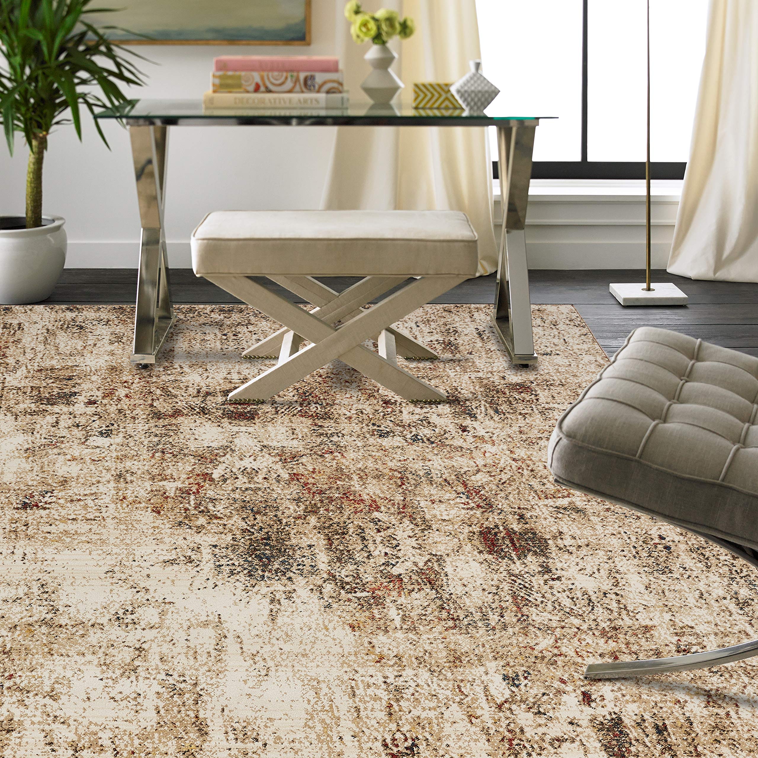 KALATY Theory Collection Sand Tones Area Rug 2' x 3' - Soft Neutral Living Room Rug for Bedroom, Office & Home Decor