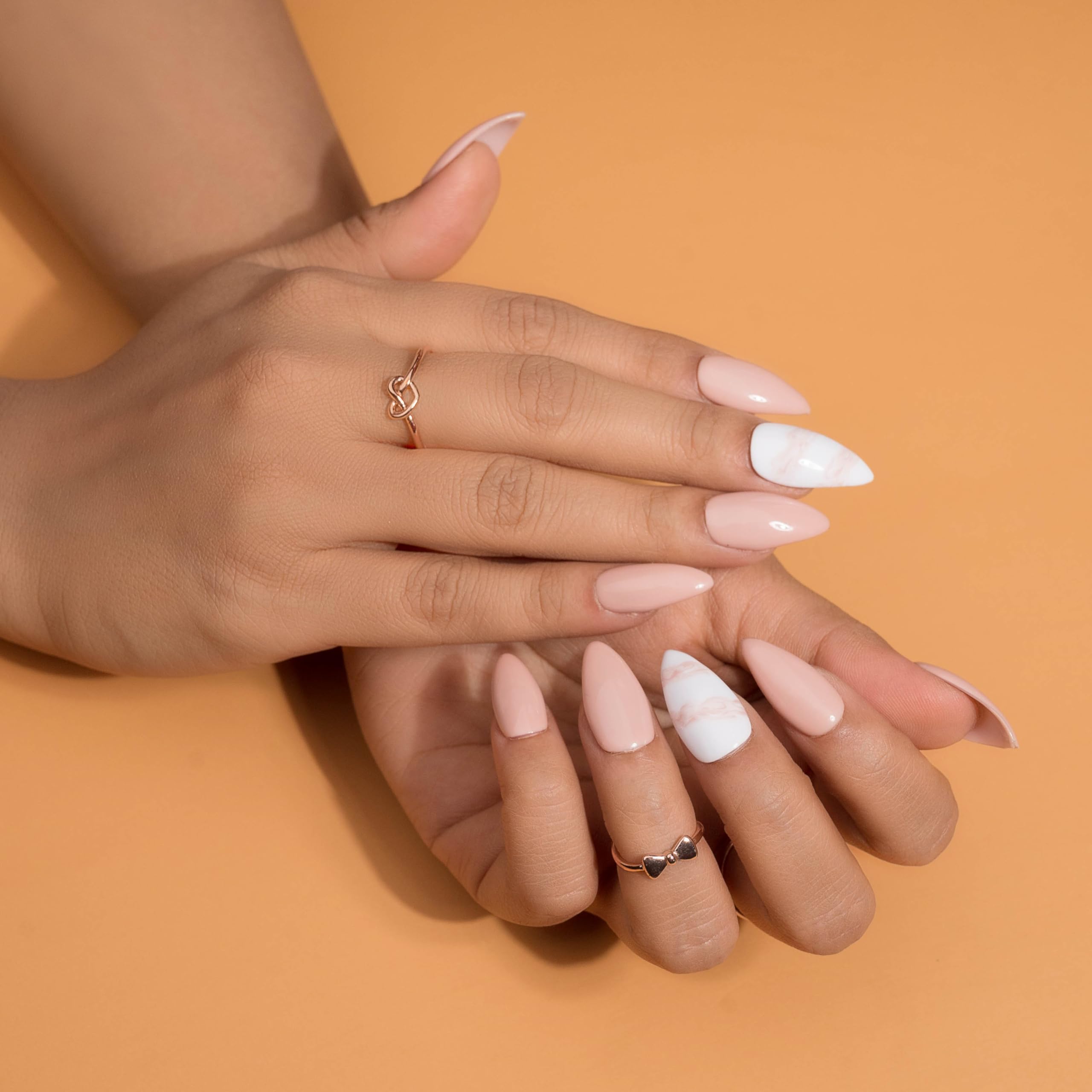 Nude Marble Press On Nails - 20 Pcs Acrylic Stick On Nails with Glue Tabs | Reusable, Easy to Apply & Long Lasting Fake Nails for Women | Perfect for Weddings, Parties & Everyday Wear