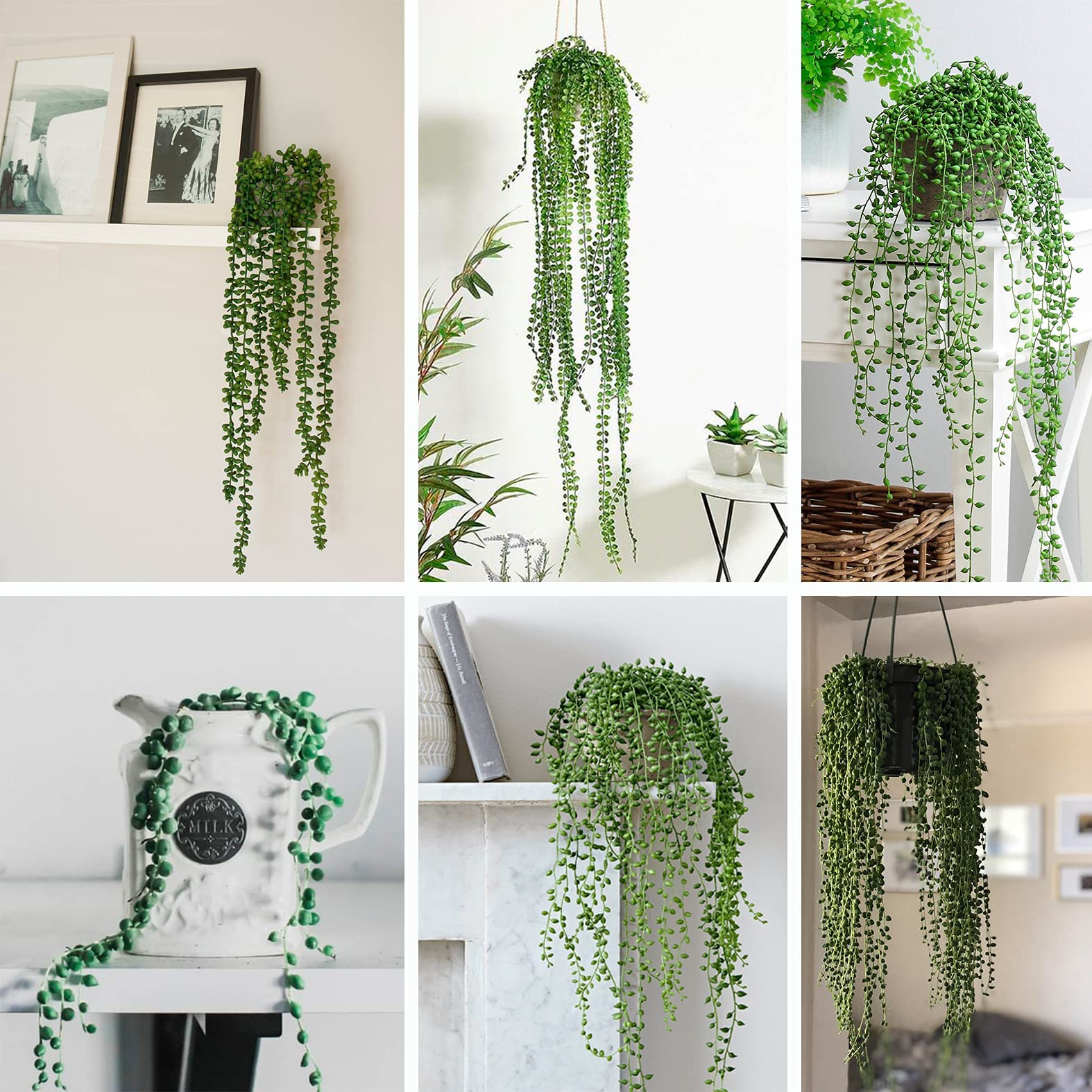 3 Pack Artificial String of Pearls Plants - Fake Hanging Succulent Decor for Home, Office, Wedding & Garden | Perfect for Indoor Greenery, Shelf Decor & Boho Room Aesthetics