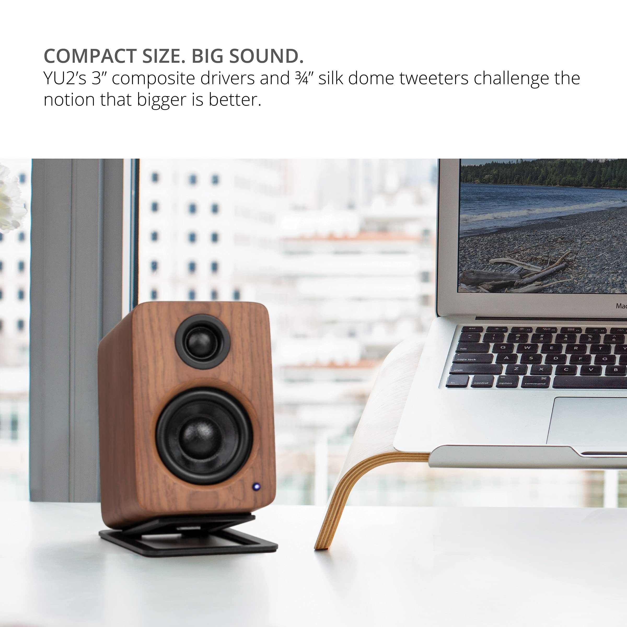 Kanto YU2WALNUT 100W Powered Desktop Speakers with Built-in Amplifier - Premium Walnut Finish - Perfect for Home Office, Gaming & Music Listening