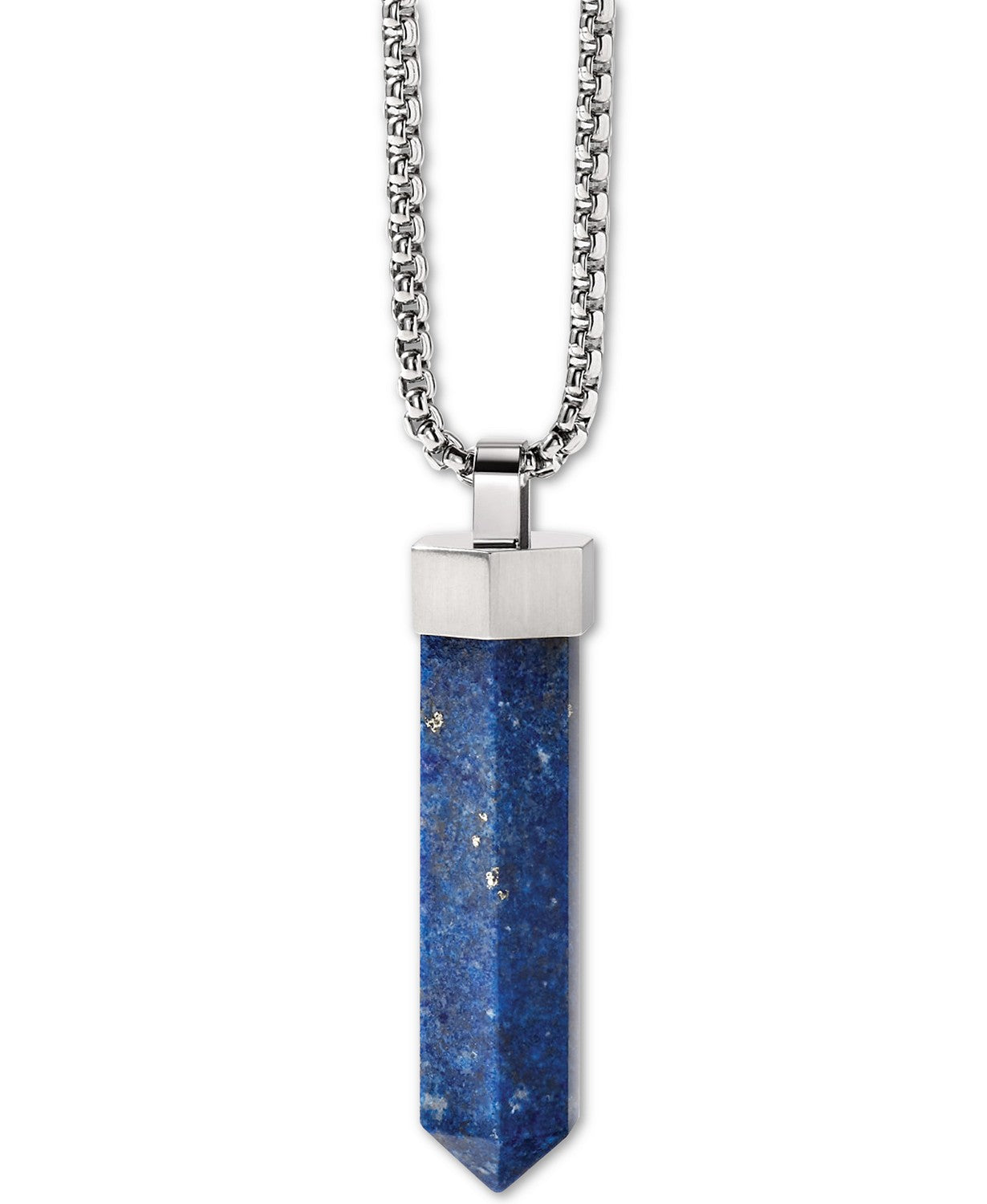 Bulova J96N006 Faceted Lapis Pendant Necklace for Men - Stainless Steel Chain with 26