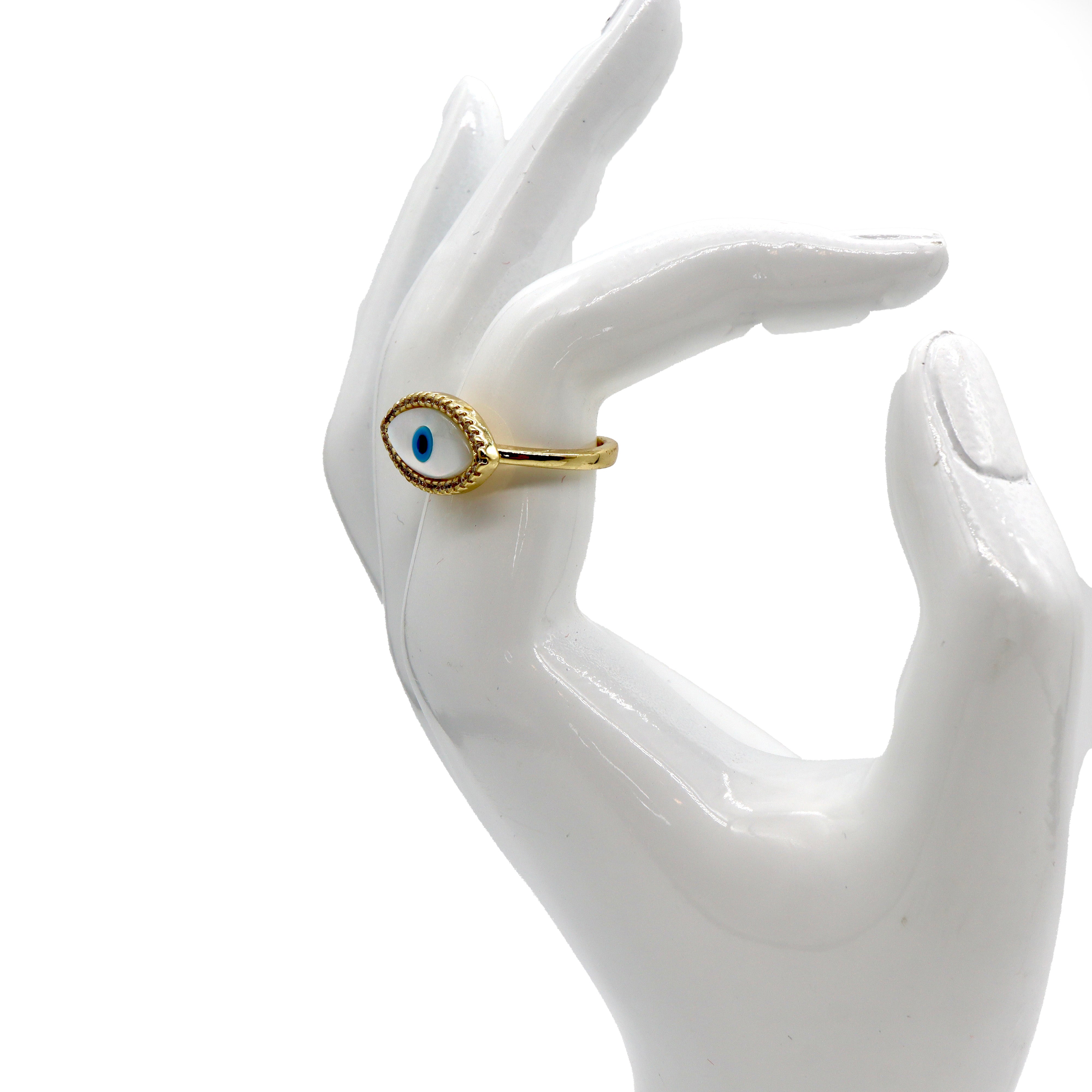 18K Gold Plated Evil Eye Ring for Women - Adjustable Sizing for Protection & Good Luck - Perfect for Everyday Wear, Gifts & Spiritual Jewelry Collection