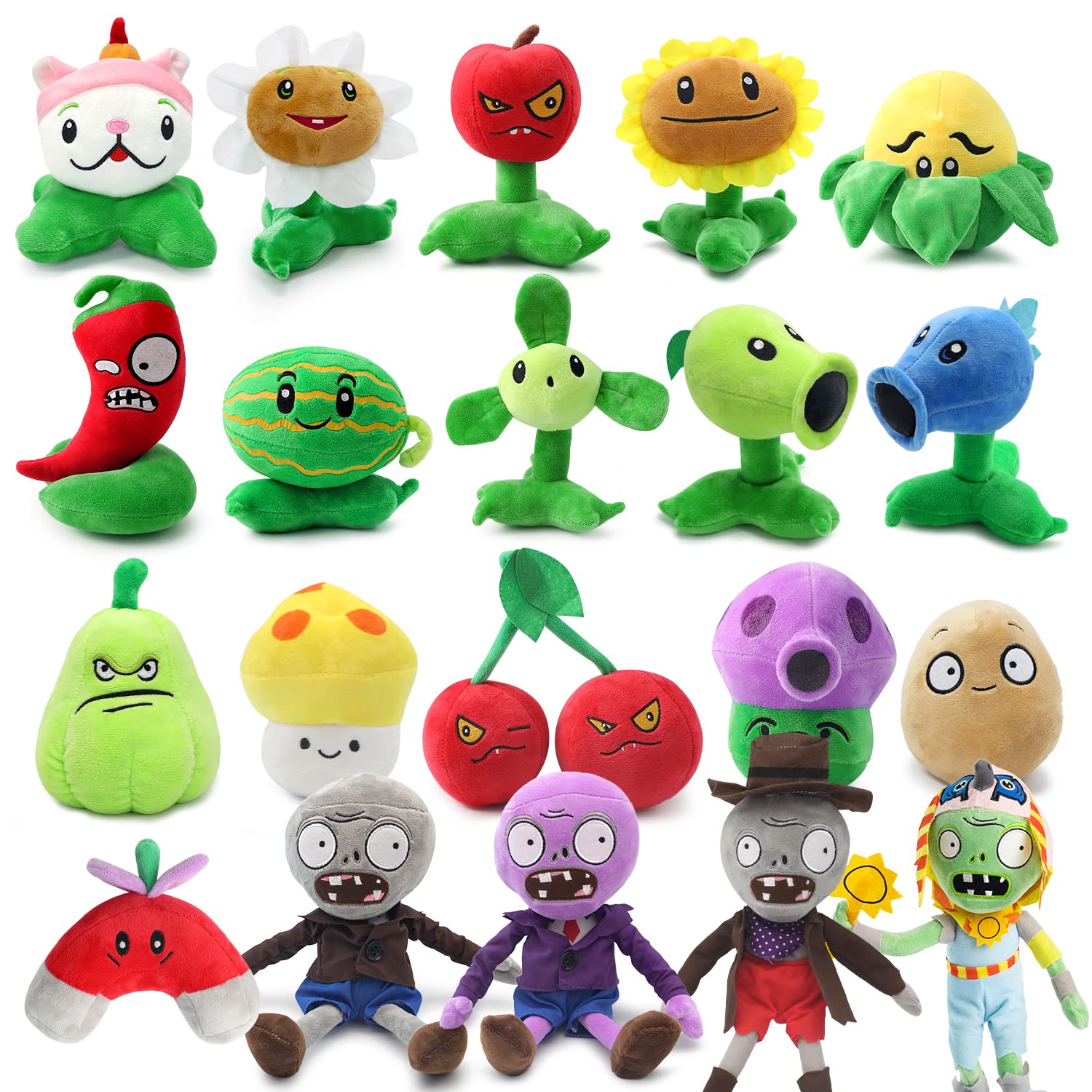 Plants vs Zombies Plush Toy Set (20 PCS) - Soft Stuffed PVZ Character Dolls 6-8 inch - Perfect Gift for Kids, Fans, Birthday & Halloween - Fun Game Room Decor & Collectible Items