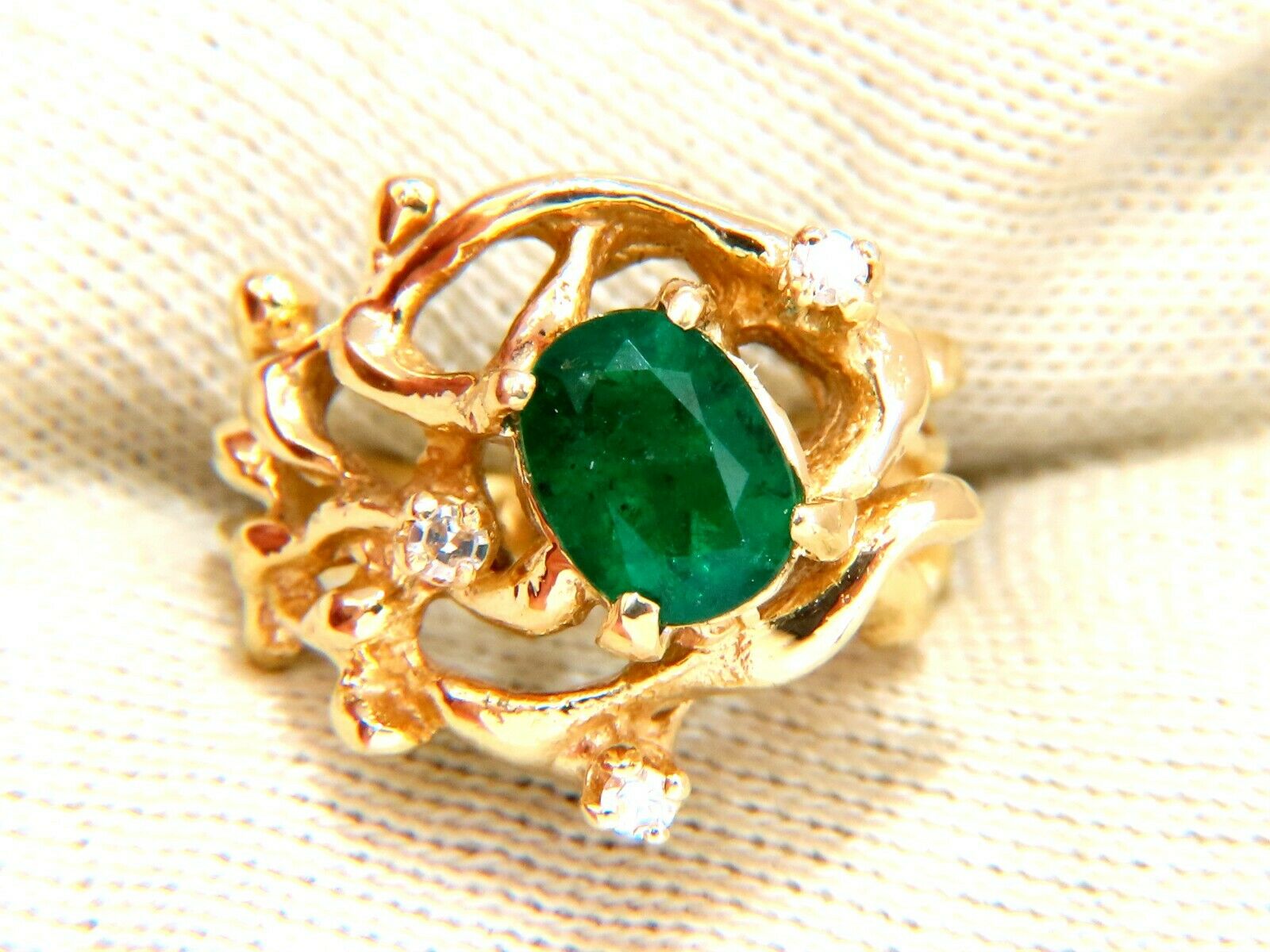 1.42ct Natural Vivid Green Emerald Diamond Vine Ring in 14K Gold - Elegant Wedding, Engagement & Anniversary Jewelry Gift for Women
