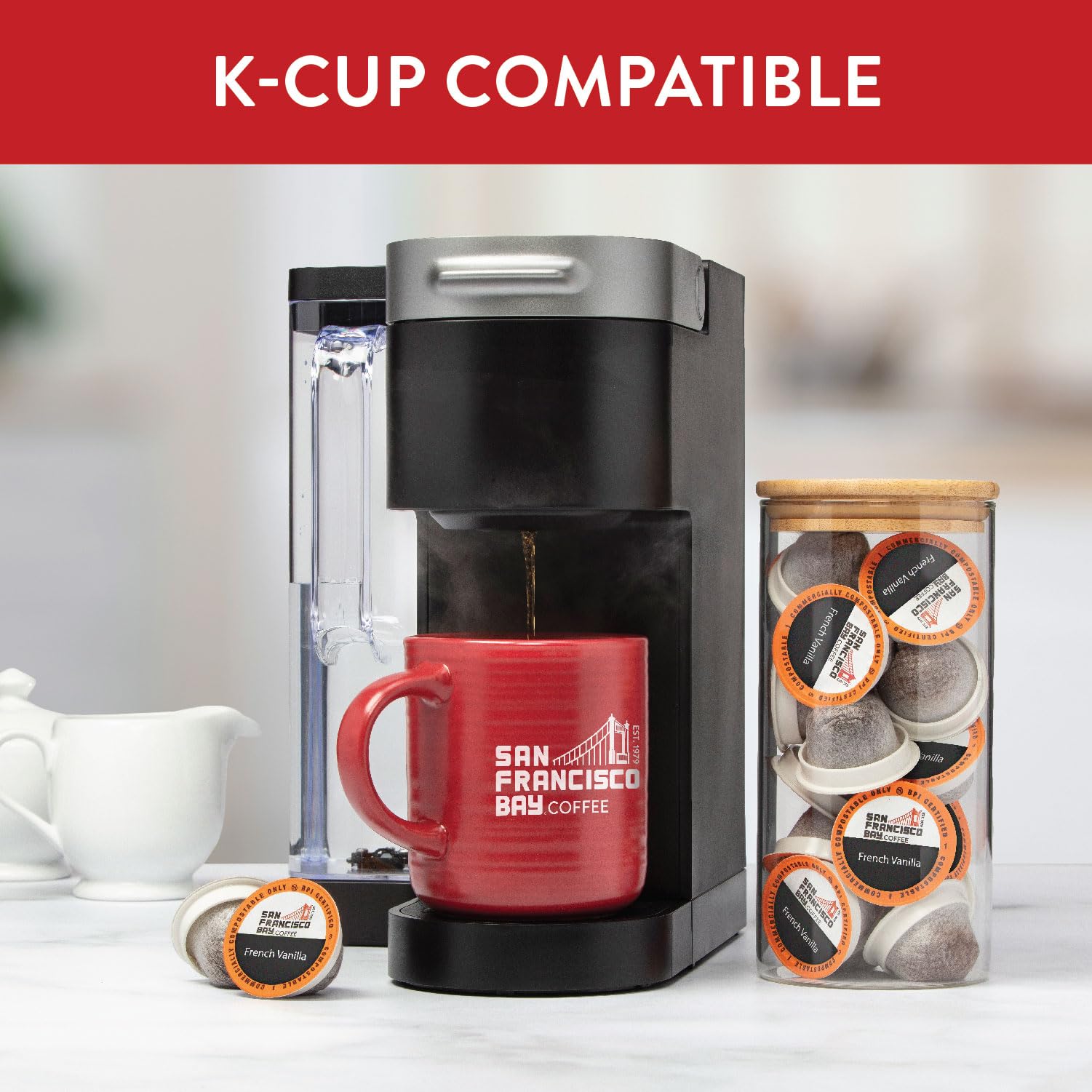San Francisco Bay Compostable Coffee Pods - French Vanilla (80 Count) K-Cup Compatible with Keurig 2.0, Medium Roast Flavored Coffee Pods | Perfect for Home, Office & Single-Serve Coffee Makers