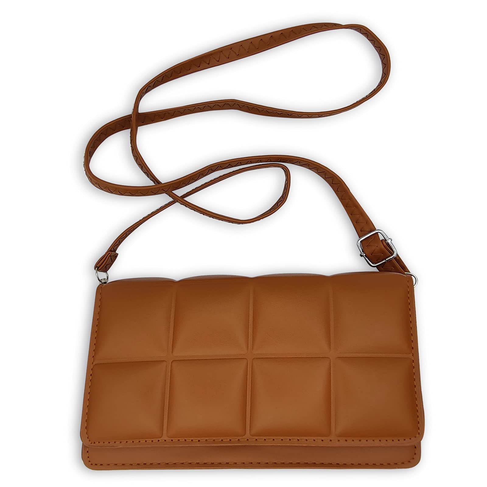 Women's Small Quilted Crossbody Bag - PU Leather Solid Color Shoulder Purse with Wallet - Fashion Square Handbag for Daily Use, Shopping & Travel