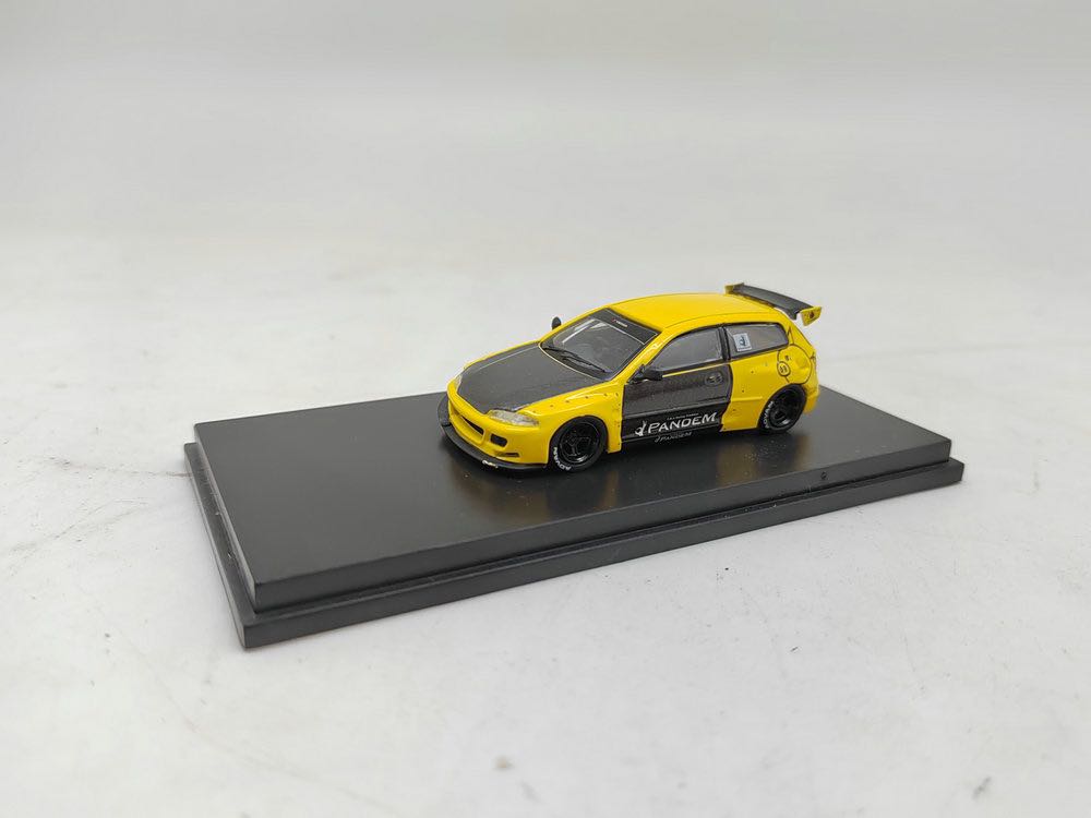 1:64 Scale Honda Civic EG6 Rocket Bunny Diecast Model Car - Yellow & Carbon Fiber - Collectible Toy for Car Enthusiasts & Display for Home/Office Decor